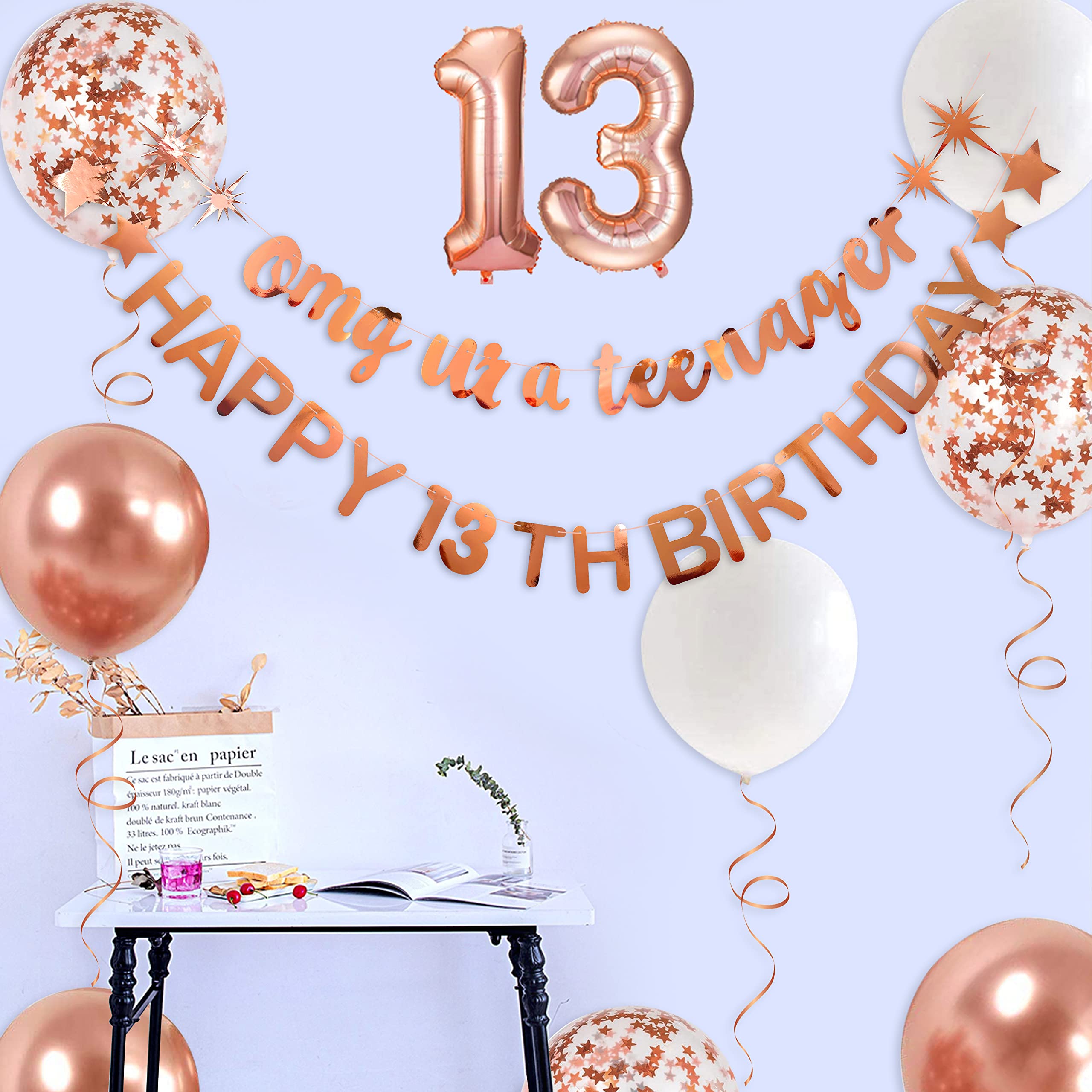 Rose Gold 13th Birthday Banner & Garland Set - Happy 13th Birthday Foil Balloon Decorations for Teen Girls | Perfect for Teenager Birthday Party Decor, Sweet 16 Party Supplies & Milestone Celebrations