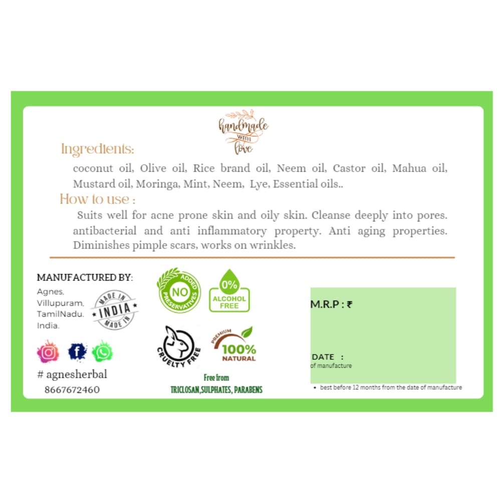 Organic Moringa Soap Bar - Cold Processed Handmade for Eczema, Anti-Aging & Acne | 100% Natural Herbal Soap for Sensitive Skin | 100g - Perfect for Daily Face & Body Cleansing