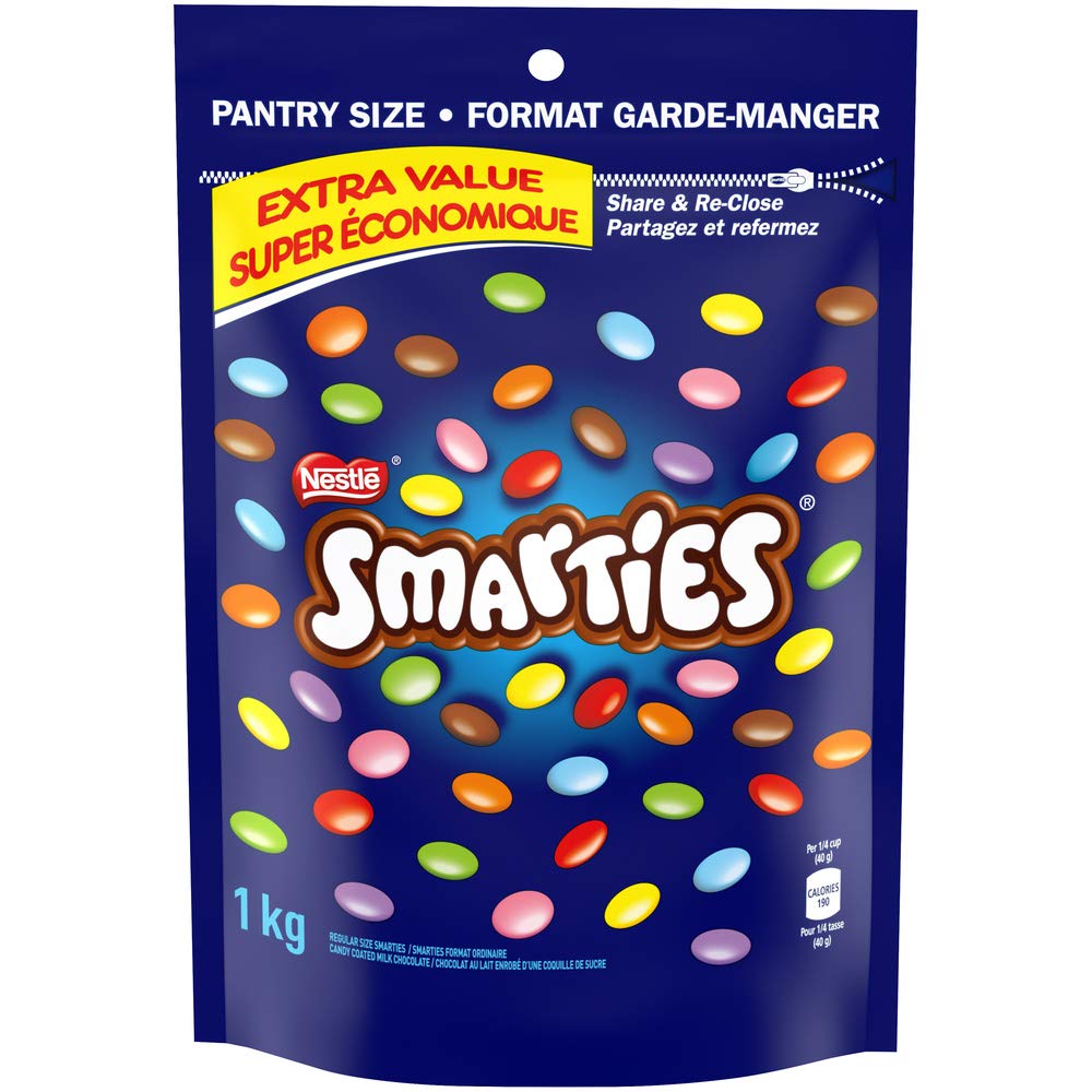 Nestle Smarties Chocolate Candy Pantry Size 1kg/2.2lb Bulk Bag - Imported from Canada - Perfect for Halloween, Birthday Parties & Office Snacks