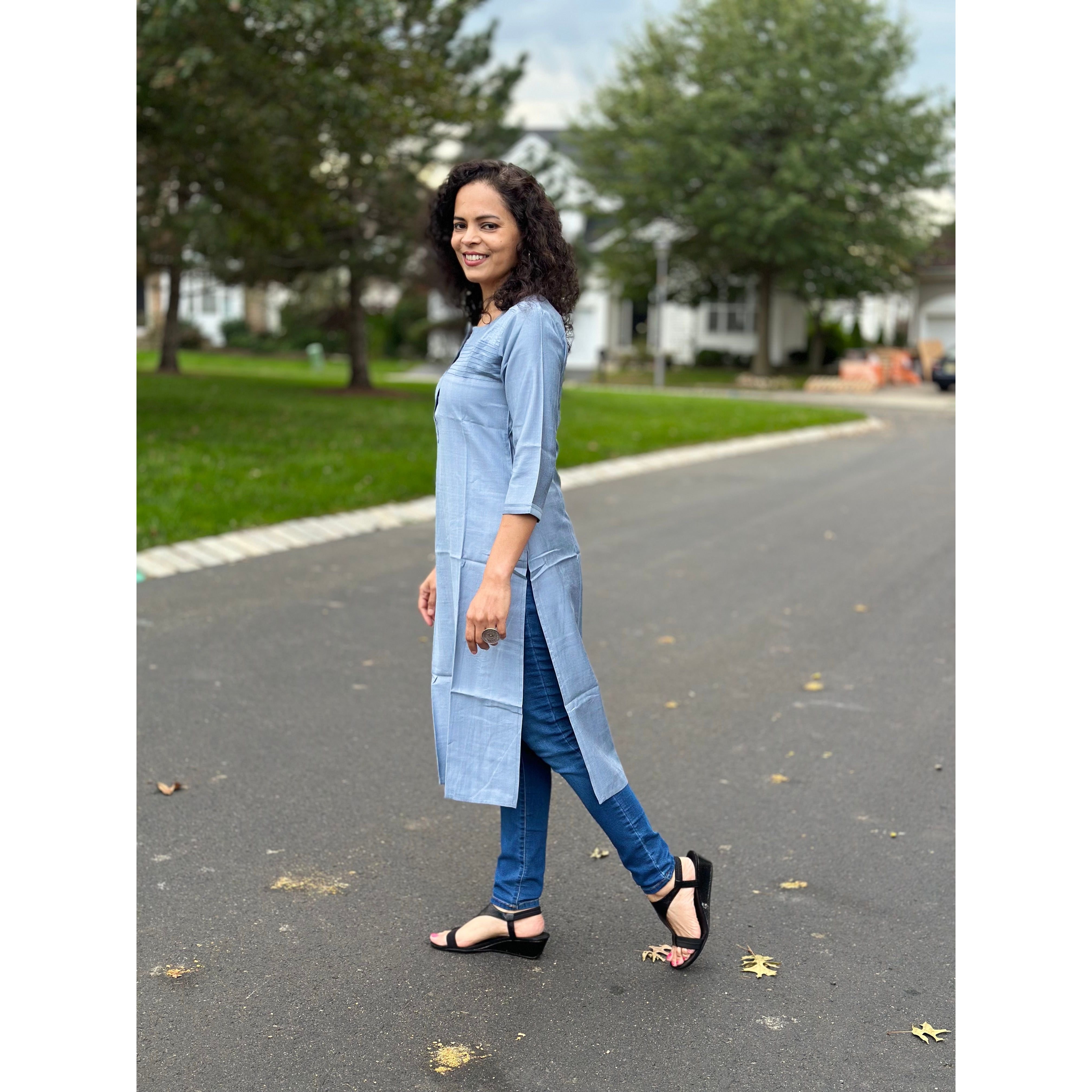 Stylish Grey Kurta for Women - Comfortable Cotton Ethnic Tunic Top for Casual Wear, Festivals & Parties