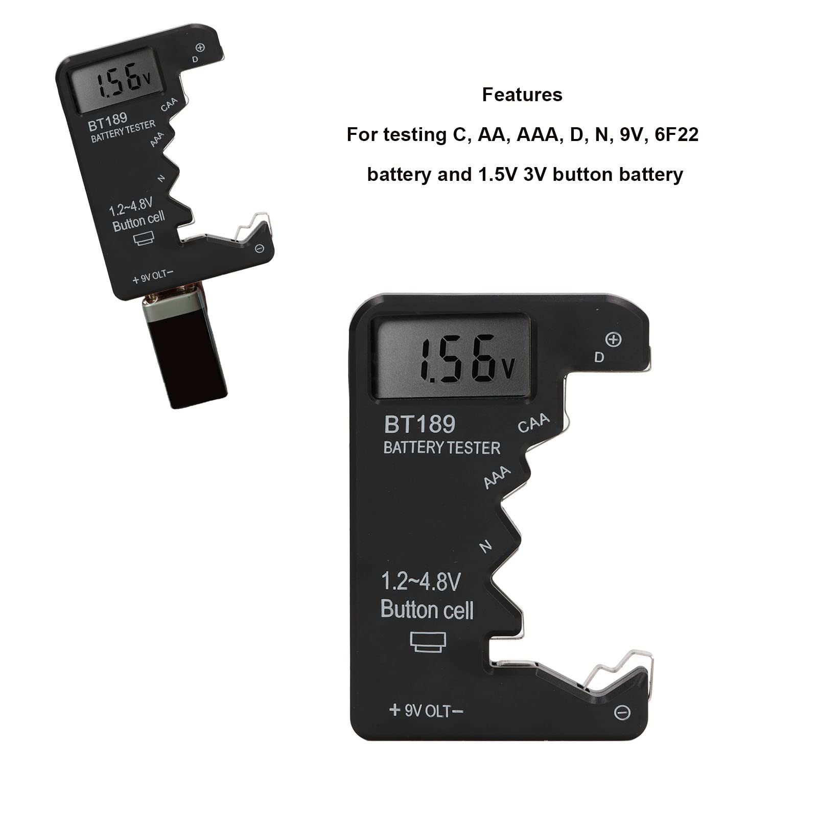 BORDSTRACT Digital Battery Tester - AA AAA 6F22 9V 1.5V Button Battery Capacity Checker with LCD Display (Black) - Perfect for Home, Office & Electronics Repair Shops