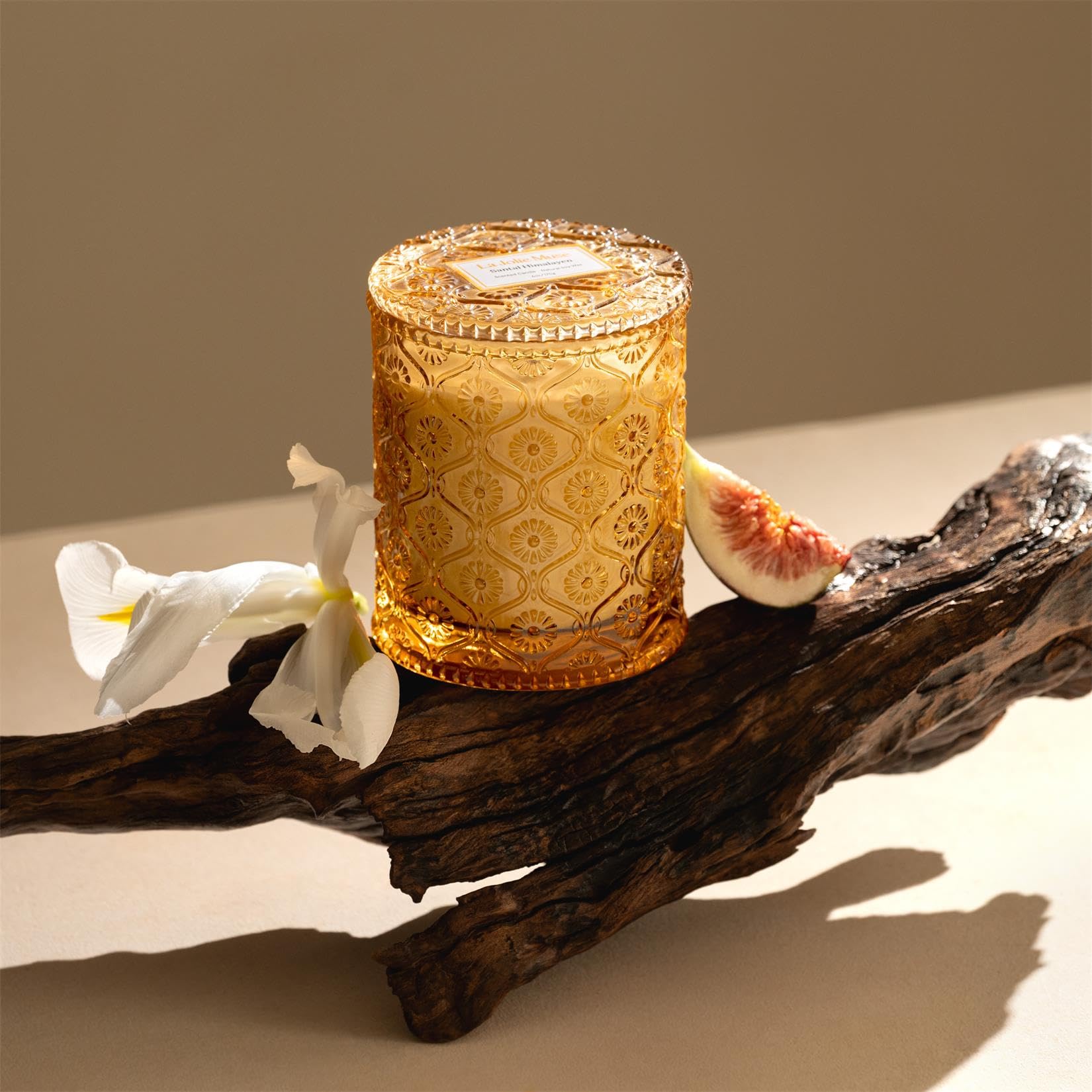 LA JOLIE MUSE Sandalwood Scented Candle - Himalayan Santal Aroma, 6oz Soy Wax Candle with 40-Hour Burn Time, Luxury Home Decor & Relaxing Gift for Women - Perfect for Spa Nights, Meditation & Cozy Home Ambiance