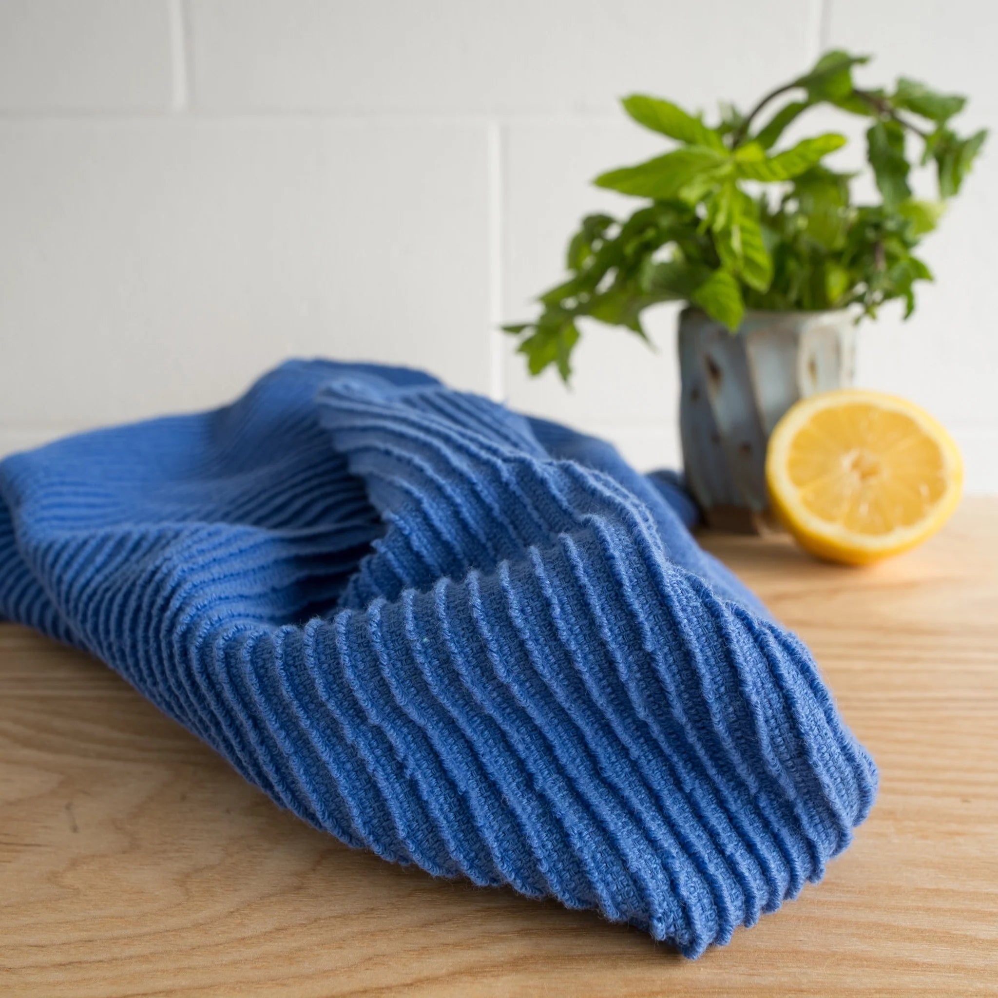 Premium Danica Ripple Terry Cotton Dish Towel - Super Absorbent & Quick Drying - Royal Blue - Perfect for Kitchen, Dish Drying & Hand Towel Use