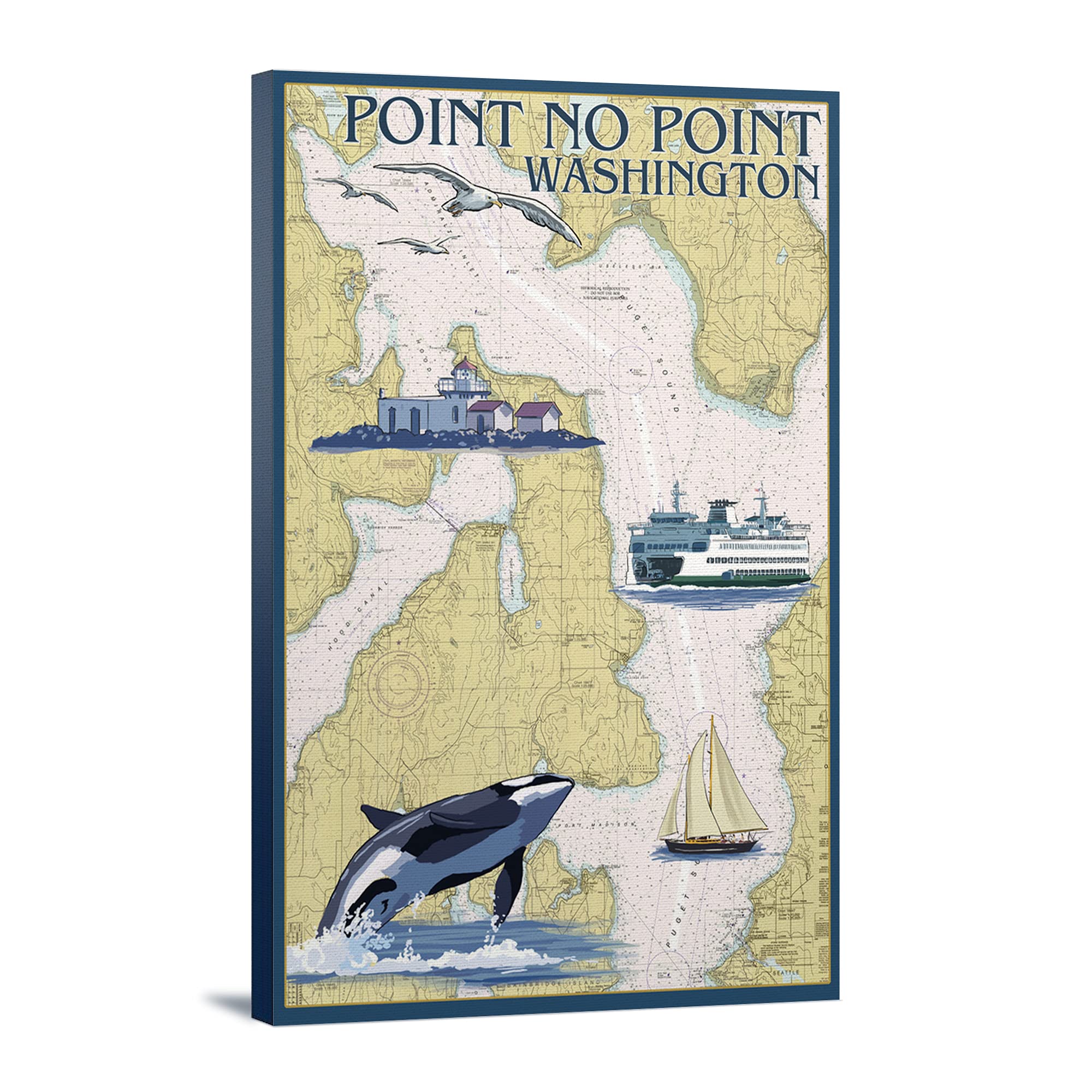 Nautical Chart of Point No Point Washington - 16x24 Wrapped Canvas Wall Art for Coastal Home Decor | Perfect for Beach Houses, Maritime Offices & Nautical Themed Rooms