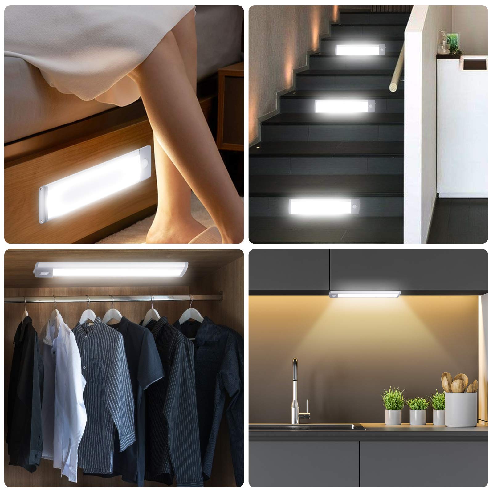LEPOTEC 30 LED Under Cabinet Lighting with Motion Sensor - 1800mAh Rechargeable Battery Operated Closet Lights, Wireless Pantry Lights for Kitchen, Wardrobe, Nursery (2 Pack) - Perfect for Dark Spaces & Nighttime Use