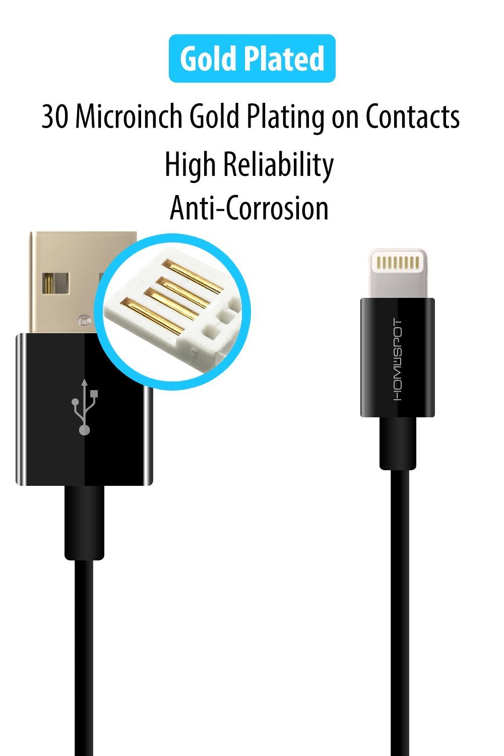 HomeSpot 3ft Short iPhone Charger - Lightning Cable Fast Charging Cord for iPhone 14/13/12/11/X/8/7 - Durable & Tangle-Free (Perfect for Travel, Office & Home Use)