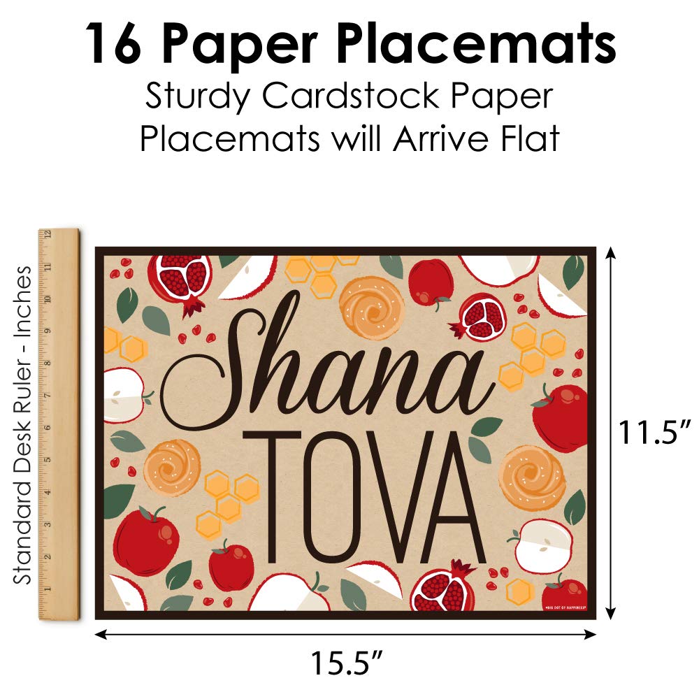 Big Dot of Happiness Rosh Hashanah Party Table Decorations - 16-Piece Jewish New Year Placemats Set for Holiday Dining & Festive Celebrations