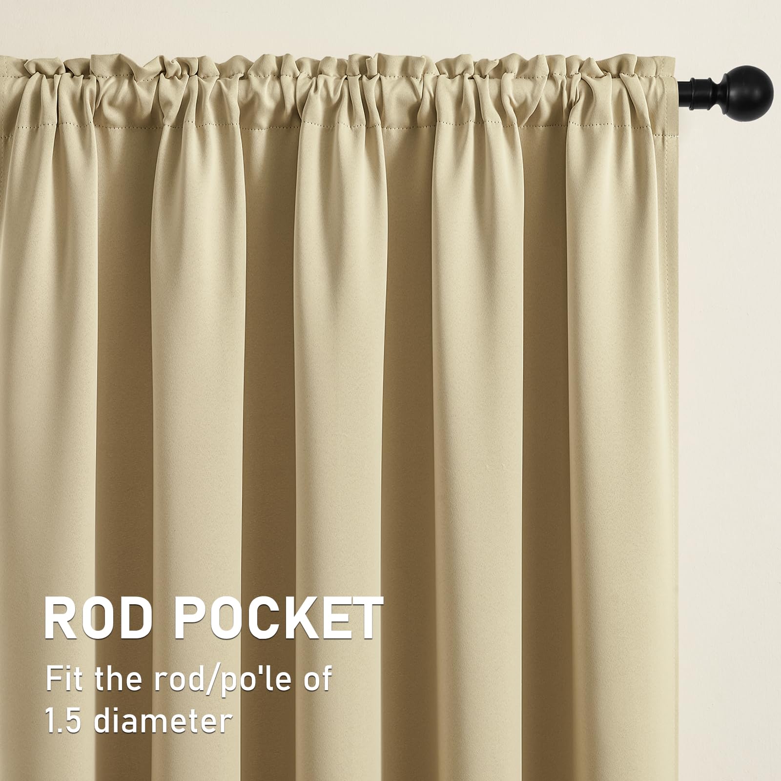Blackout Curtains for Small Windows - Thermal Insulated Room Darkening Drapes with Rod Pocket, 52x45 Inch, Beige, Set of 2 Panels - Perfect for Bedroom, Living Room & Home Theater Light Blocking