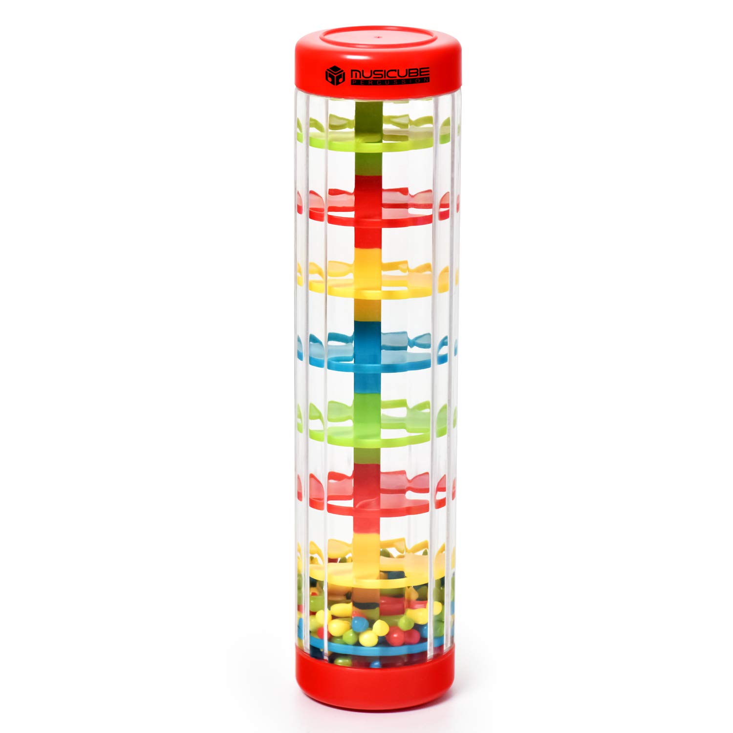 8 Inch MUSICUBE Baby Rainmaker Toy - Wooden Rain Stick Musical Instrument with Rattle & Raindrop Sounds for Infants Toddlers Boys Girls - Sensory Learning Toy for Early Childhood Development & Playtime