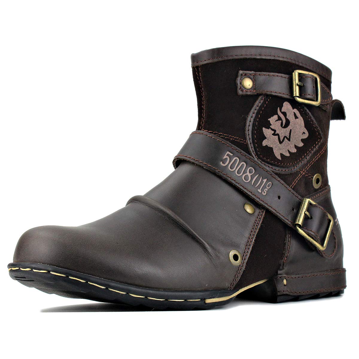 OSSTONE Men's Fashion Moto Boots - Leather Chukka Boots with Zipper, Casual Shoes OS-5008-1-ABNH | Perfect for Motorcycle Riding, Urban Streetwear & Everyday Wear