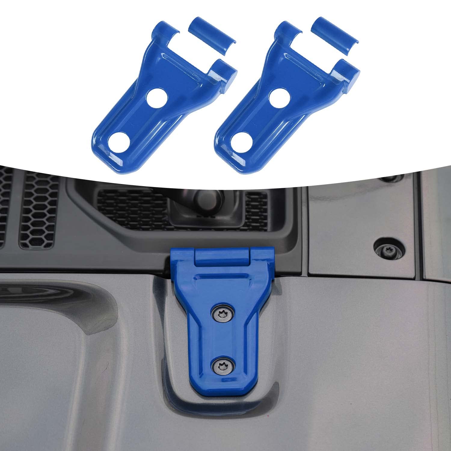 Jeep Wrangler JL JLU & Gladiator JT Hood Hinge Cover (2018-2023) - Exterior Decoration Accessory Kit in Blue | Durable Protective Upgrade for Off-Road Adventures & Car Shows