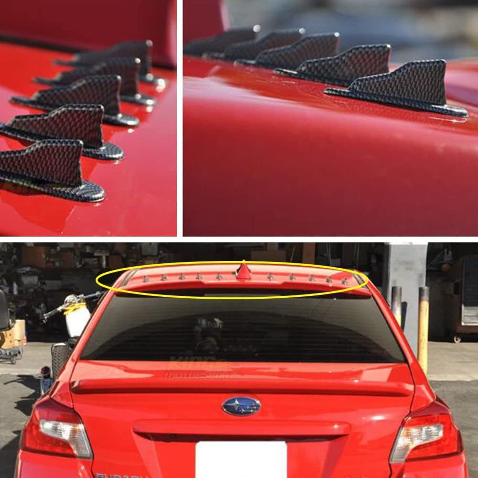 RULLINE 10-Piece Shark Fin Diffuser Kit - Universal Roof Spoiler Wing & Air Vortex Generator - Carbon Fiber Design for Enhanced Aerodynamics | Perfect for Car Enthusiasts & Performance Upgrades