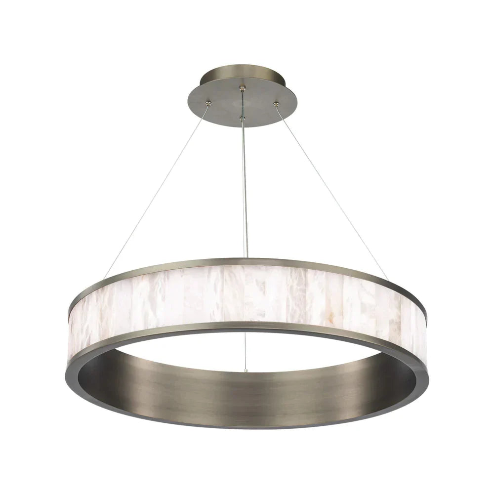 Coliseo Alabaster 28-inch LED Round Chandelier - Modern Crystal Ceiling Light Fixture for Dining Room, Bedroom & Living Room Decor