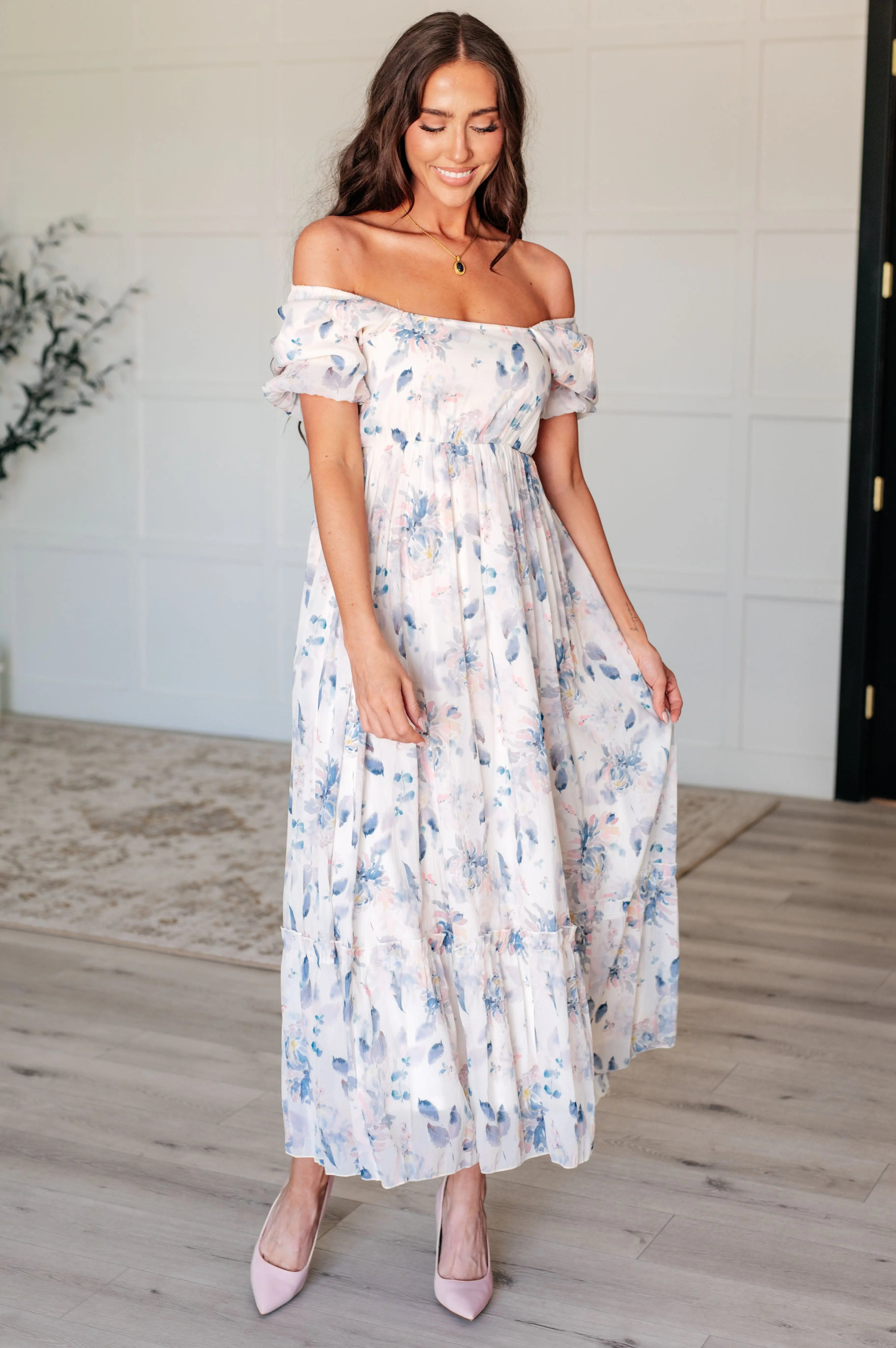 Elegant Balloon Sleeve Floral Dress - Soft Yet Durable Women's Summer Dress for Weddings, Parties & Date Nights
