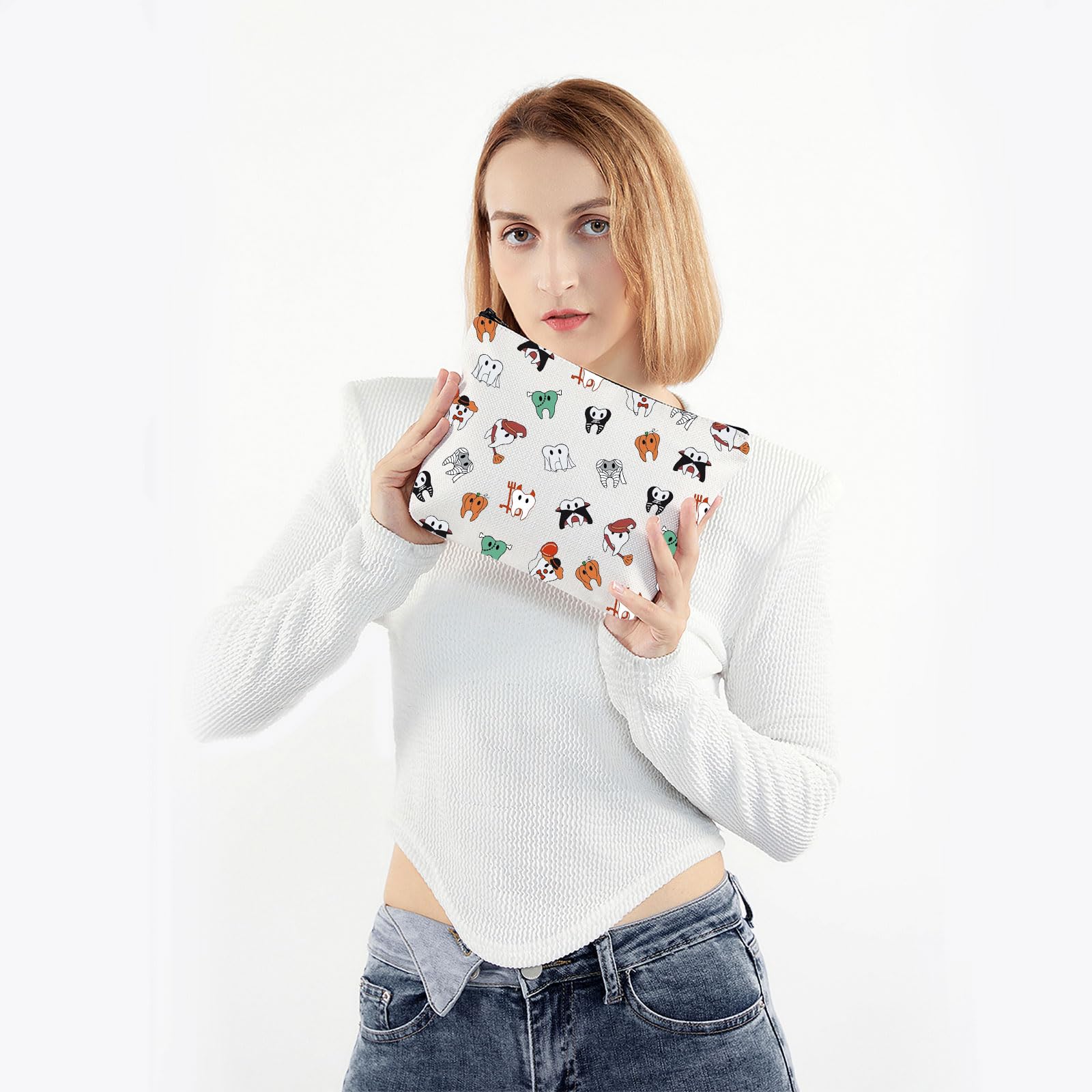 PWHAOO Halloween Cosmetic Bag for Teeth - Spooky Dentist Gift & Makeup Pouch | Perfect for Halloween Costumes, Cosplay, and Party Accessories