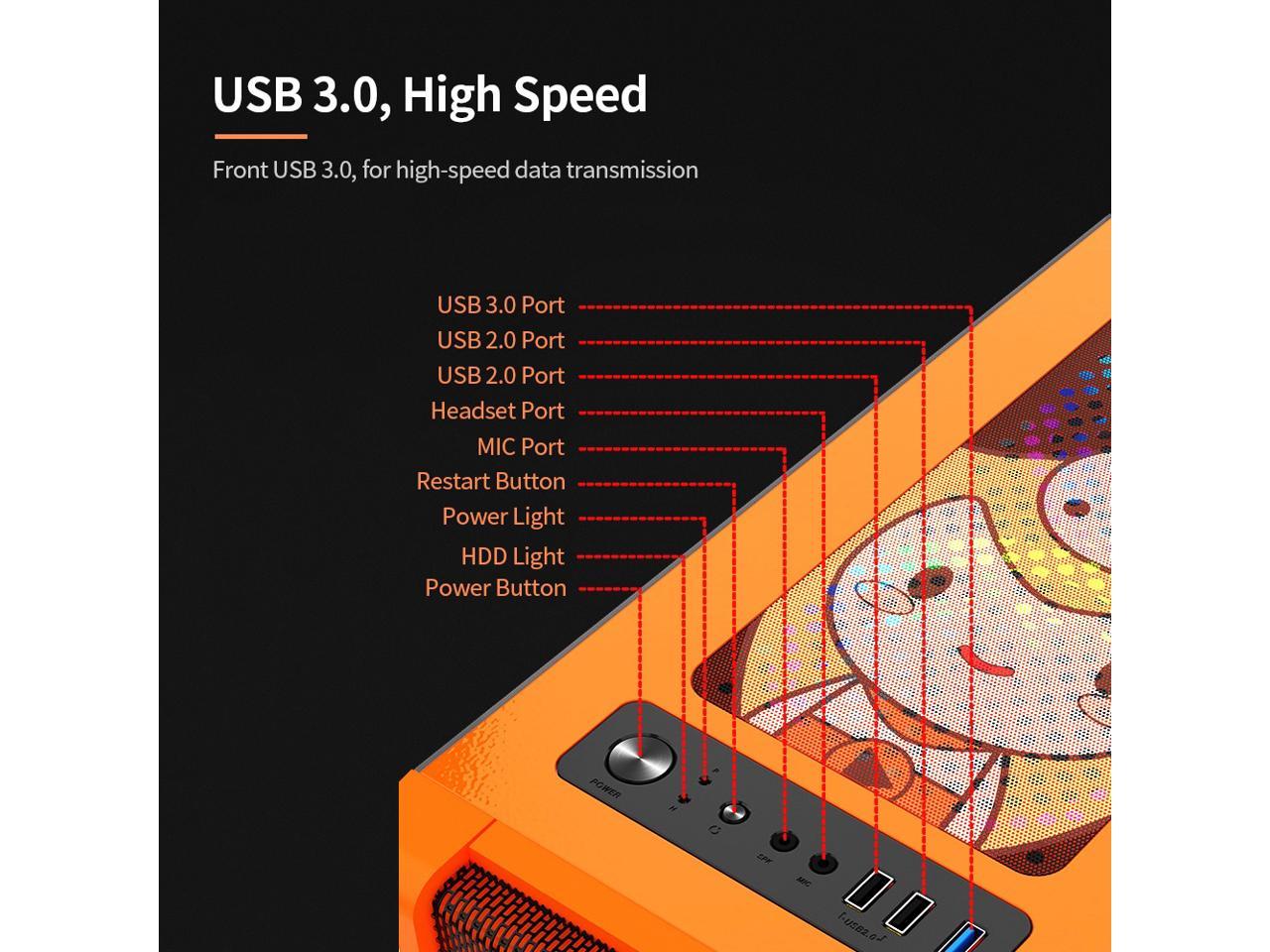 330 9 Gaming Computer Case - ATX/Micro ATX Motherboard Support, 240mm Water Cooler Compatible, RGB Orange LED - Perfect for High-Performance Gaming PCs & Custom Builds