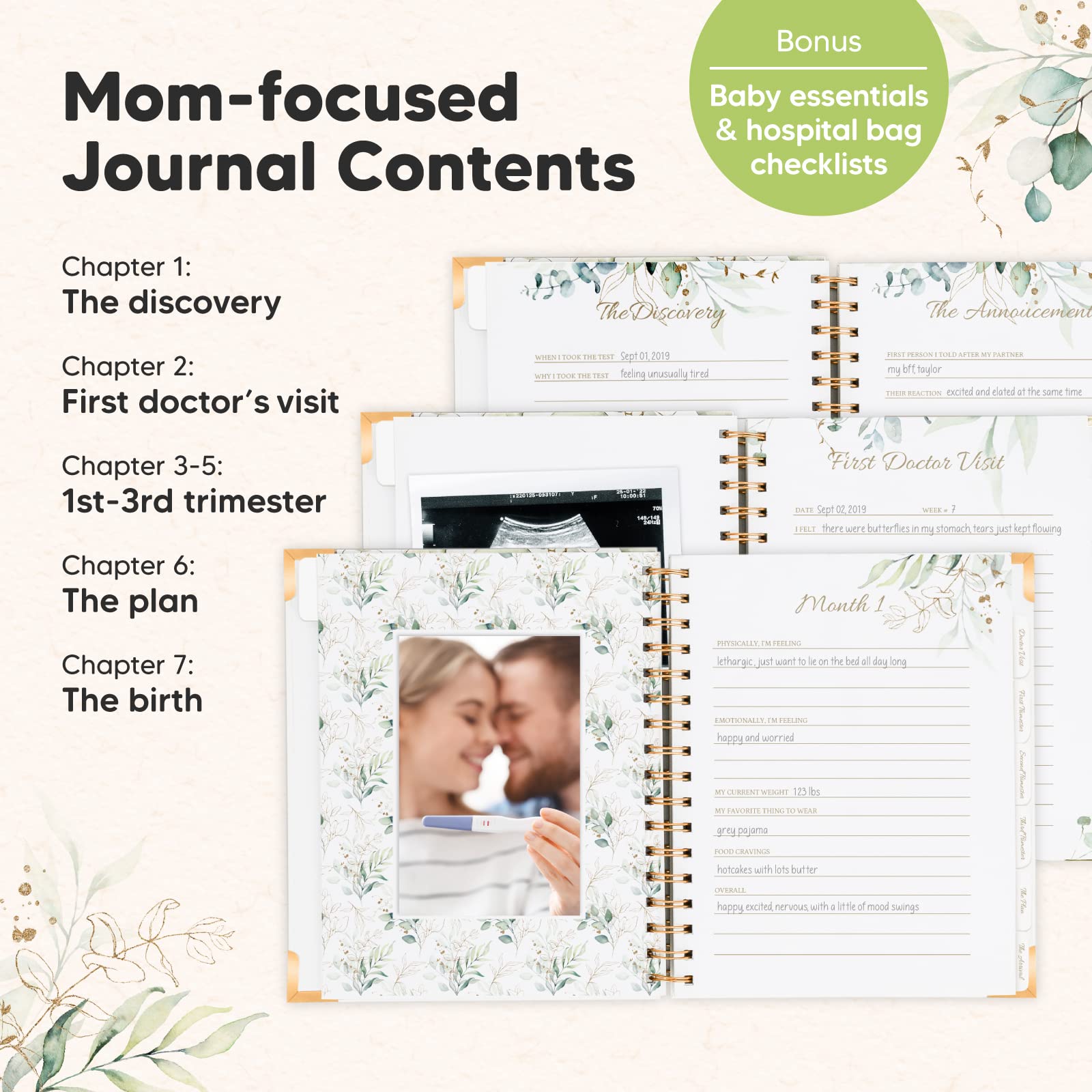 KeaBabies Pregnancy Journal & Sonogram Frames - 90pg Hardcover for Mom Gifts - Baby Shower & Gender Reveal