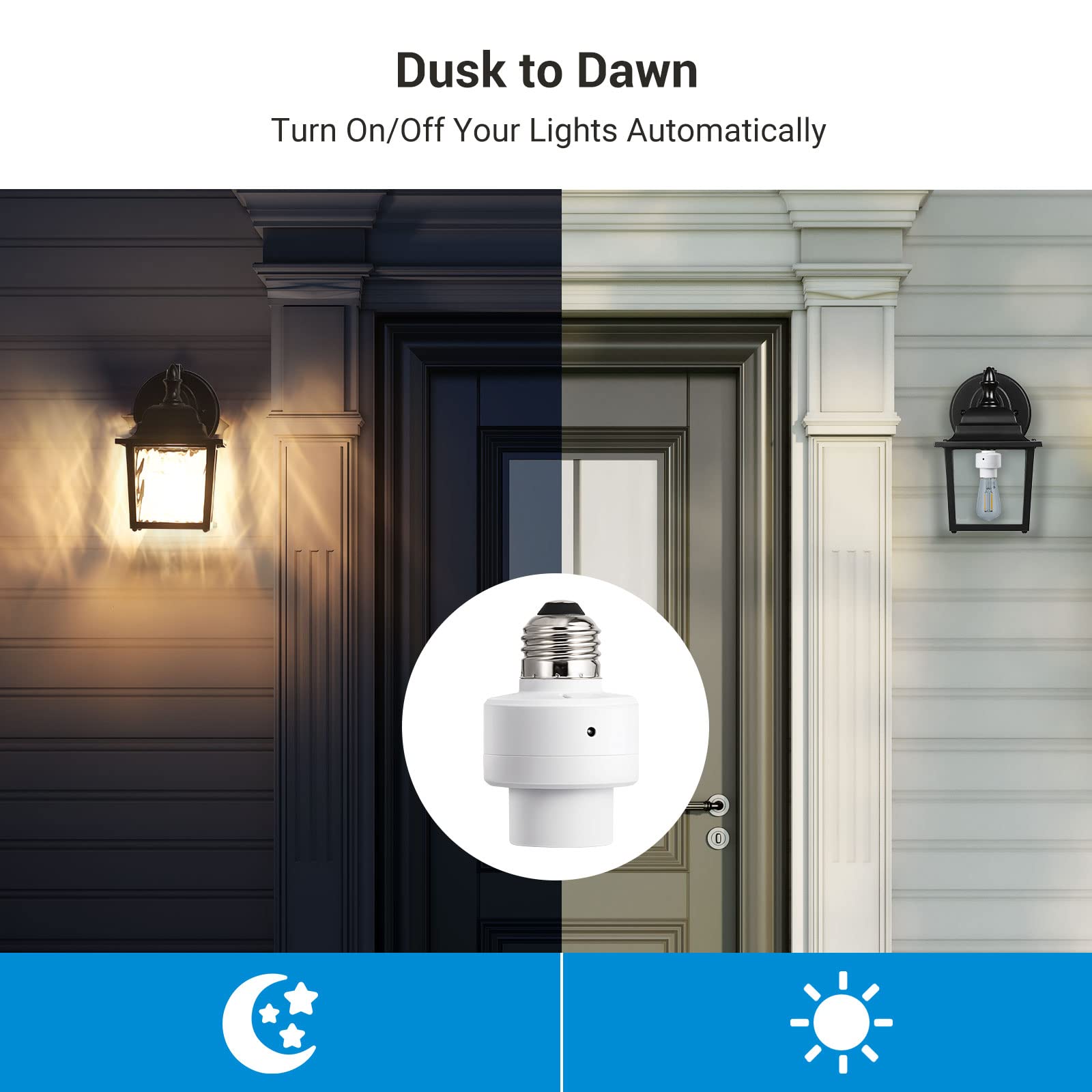 DEWENWILS Light Sensor Socket - Dusk to Dawn Auto On/Off E26 E27 Bulb Socket for Indoor/Outdoor Light Fixtures | Compatible with LED, CFL, Halogen & Incandescent Bulbs (4 Pack, ETL Certified) - Perfect for Porch Lights, Garage Lighting & Security Lights