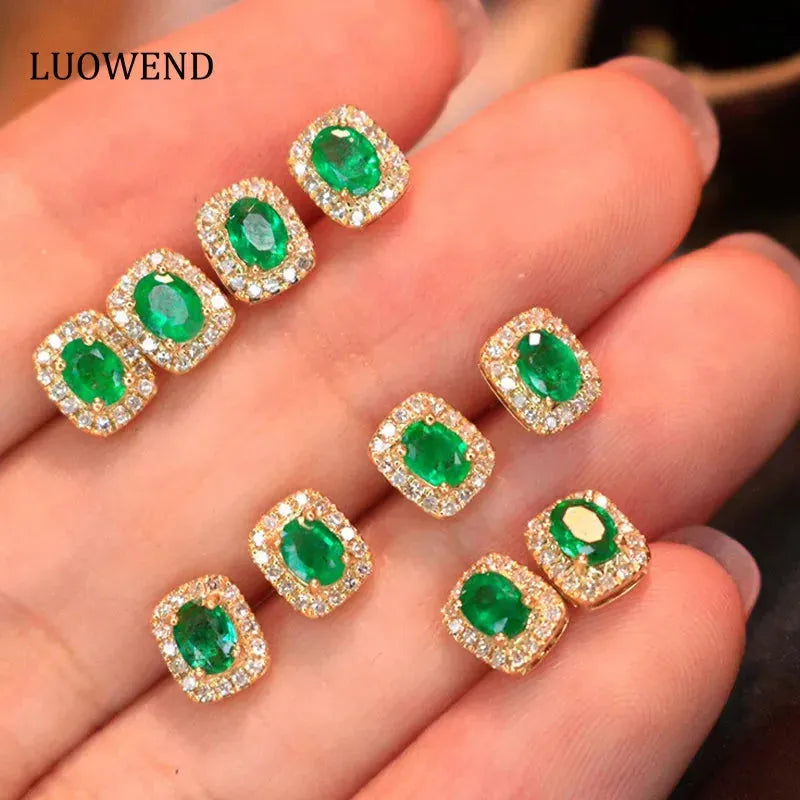 18K Yellow Gold Earrings with Real Natural Emerald - Elegant Fashion Jewelry for Women & Girls | Perfect Holiday Gift, Birthday Present & Special Occasion Accessory