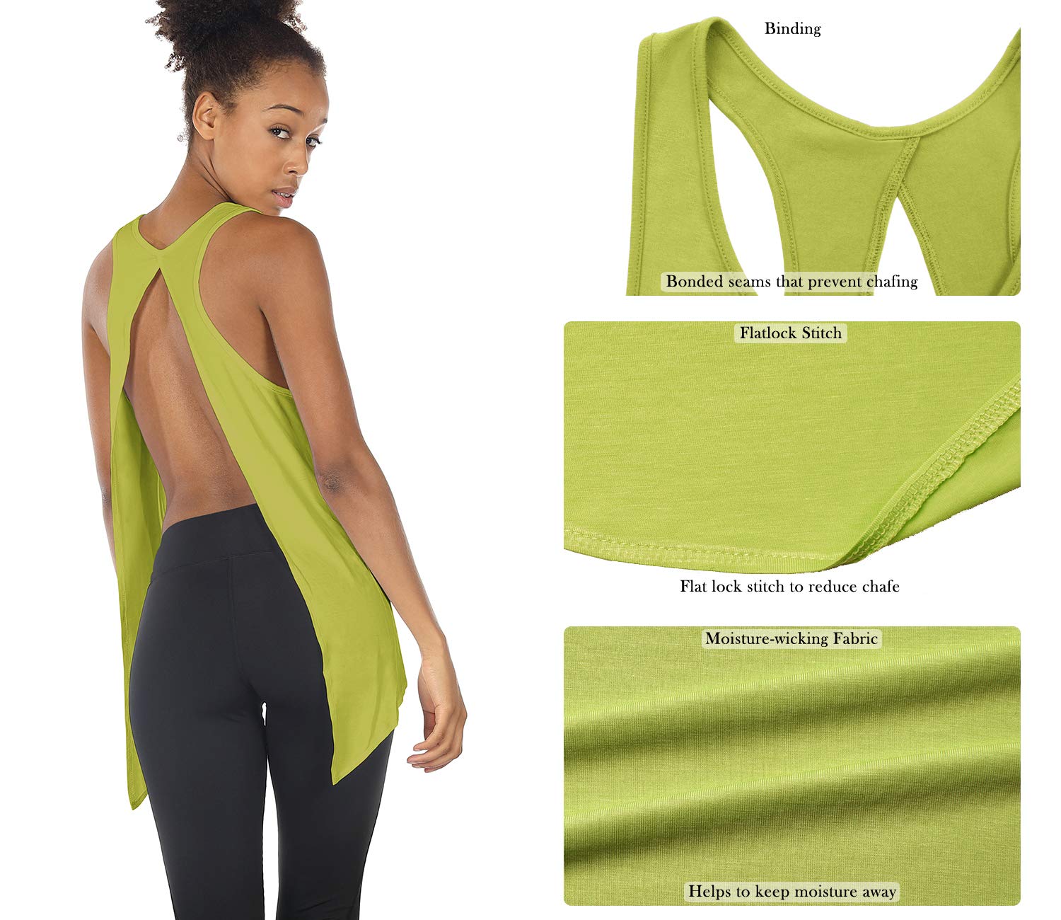 Icyzone Women's Tie Back Yoga Tops - Lightweight Workout Athletic Tank Tops, Breathable Gym Shirts for Yoga, Running & Fitness Training