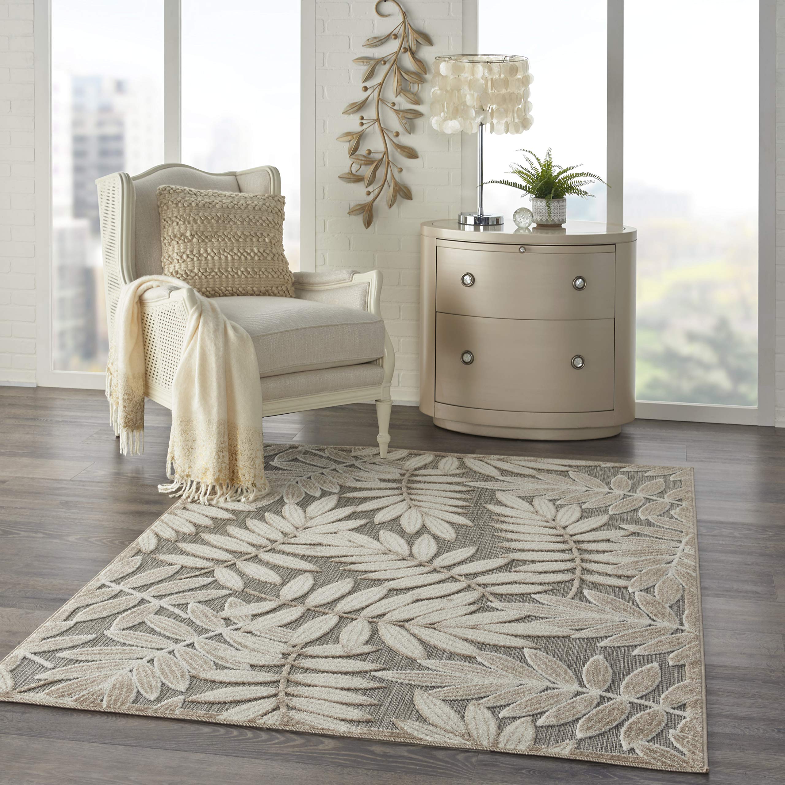 Nourison Aloha 6' x 9' Indoor Outdoor Area Rug - Natural Fiber, Easy Clean, Non-Shedding for Living Room, Bedroom, Dining Room | Perfect for Patio, Deck & Backyard Decor
