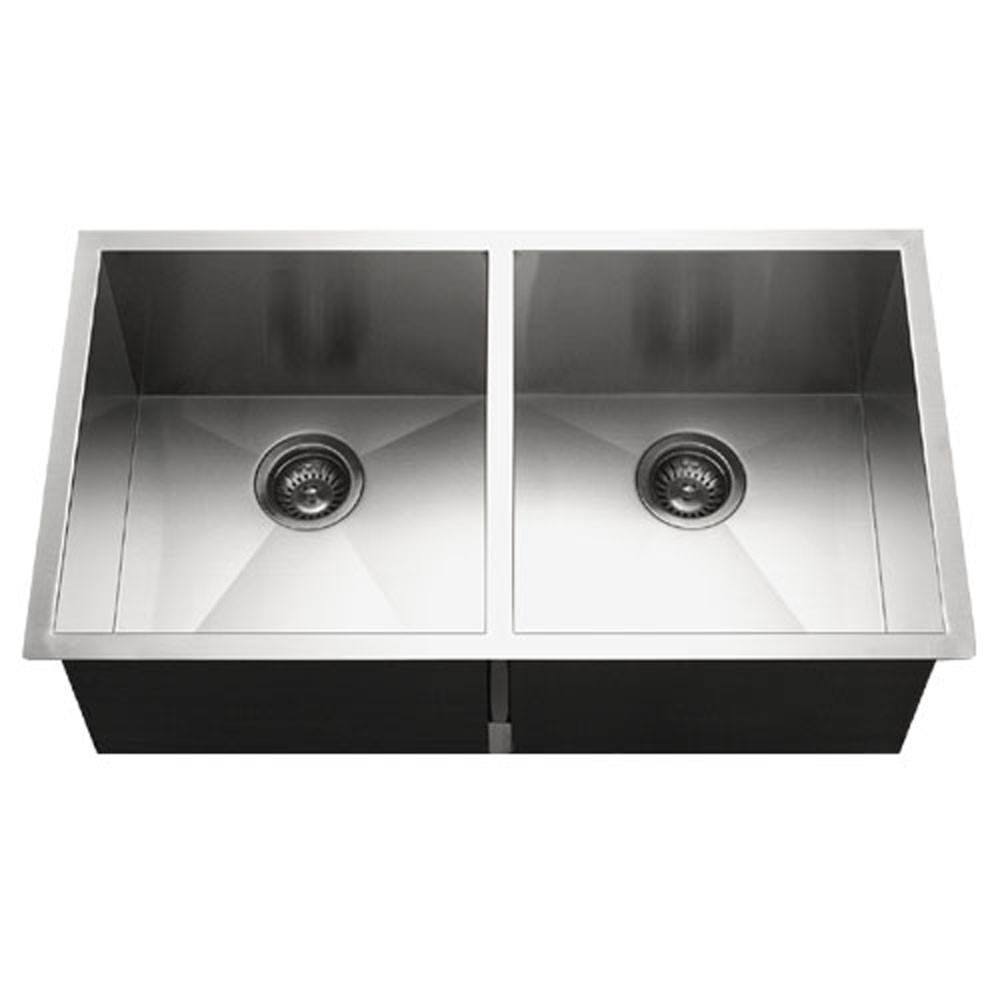 Houzer CTD 3350 Contempo Series 50/50 Double Bowl Undermount Stainless Steel Kitchen Sink - Perfect for Modern Kitchens, Restaurants & Food Prep Areas