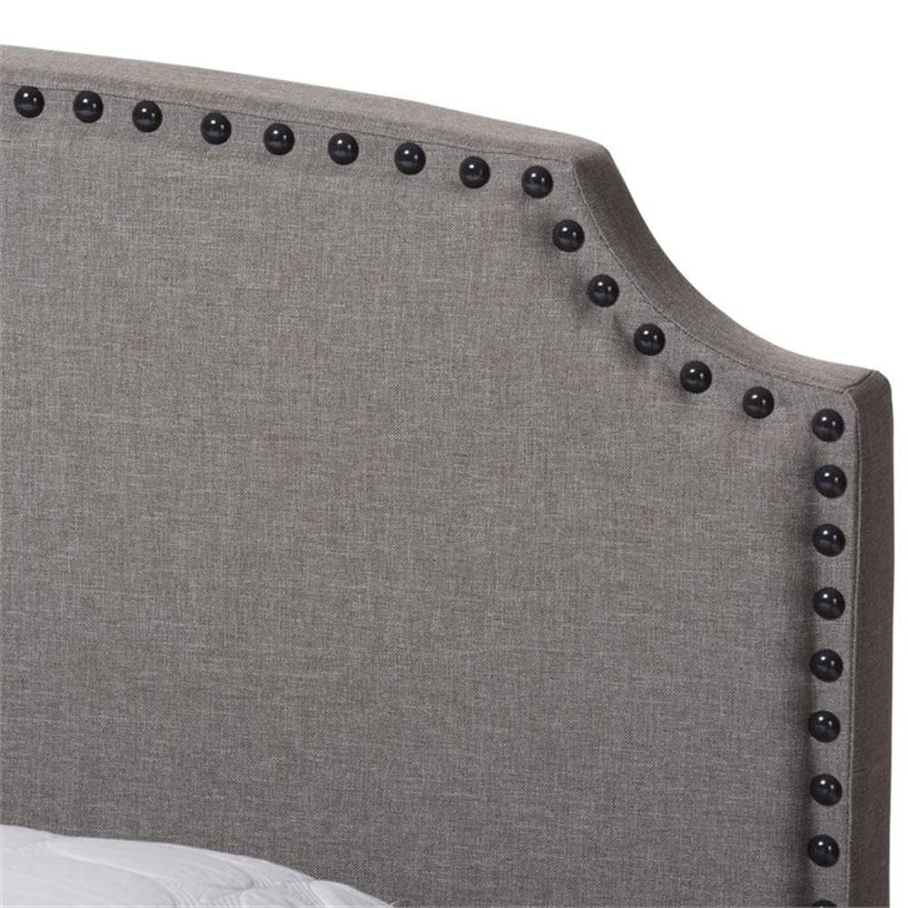 Baxton Studio Odette Nailhead Upholstered King Size Bed Frame in Light Grey - Luxurious Bedroom Furniture for Master Suite Decor