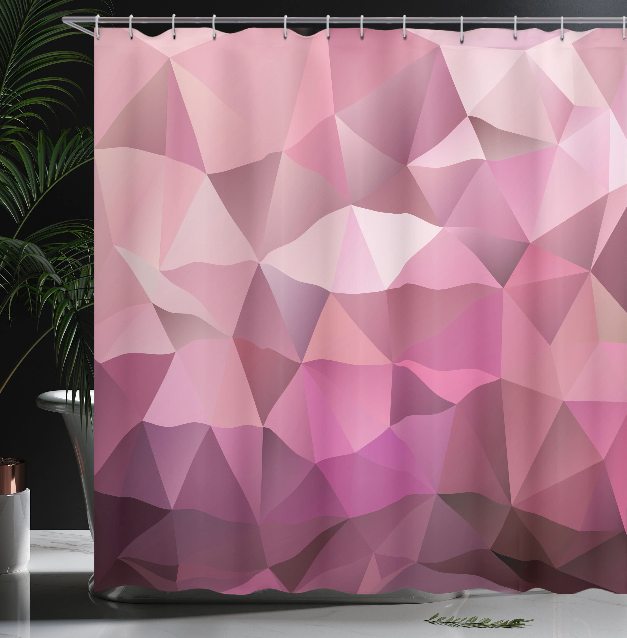 Ambesonne Abstract Triangle Geometric Shower Curtain - Modern Monochrome Bathroom Decor with Hooks, 69x84 Inches, Rose Pink - Perfect for Contemporary Bathrooms & Spa-Like Retreats