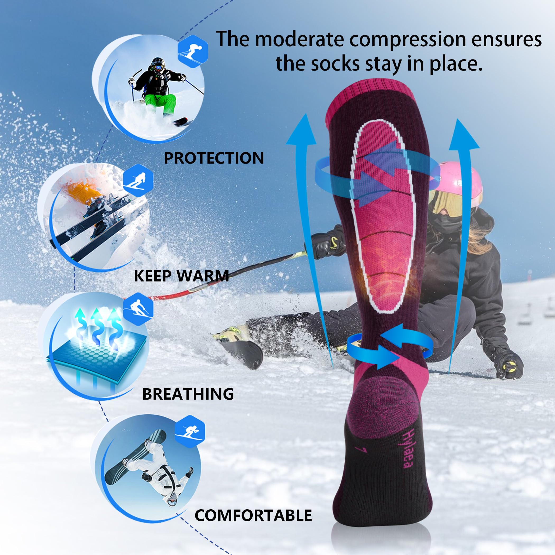 Hylaea Merino Wool Ski Socks - Thermal Knee-High Warm Socks for Snowboarding, Skiing & Winter Sports | Cold Weather Hiking & Hunting Socks | Moisture-Wicking & Odor-Resistant for All-Day Comfort