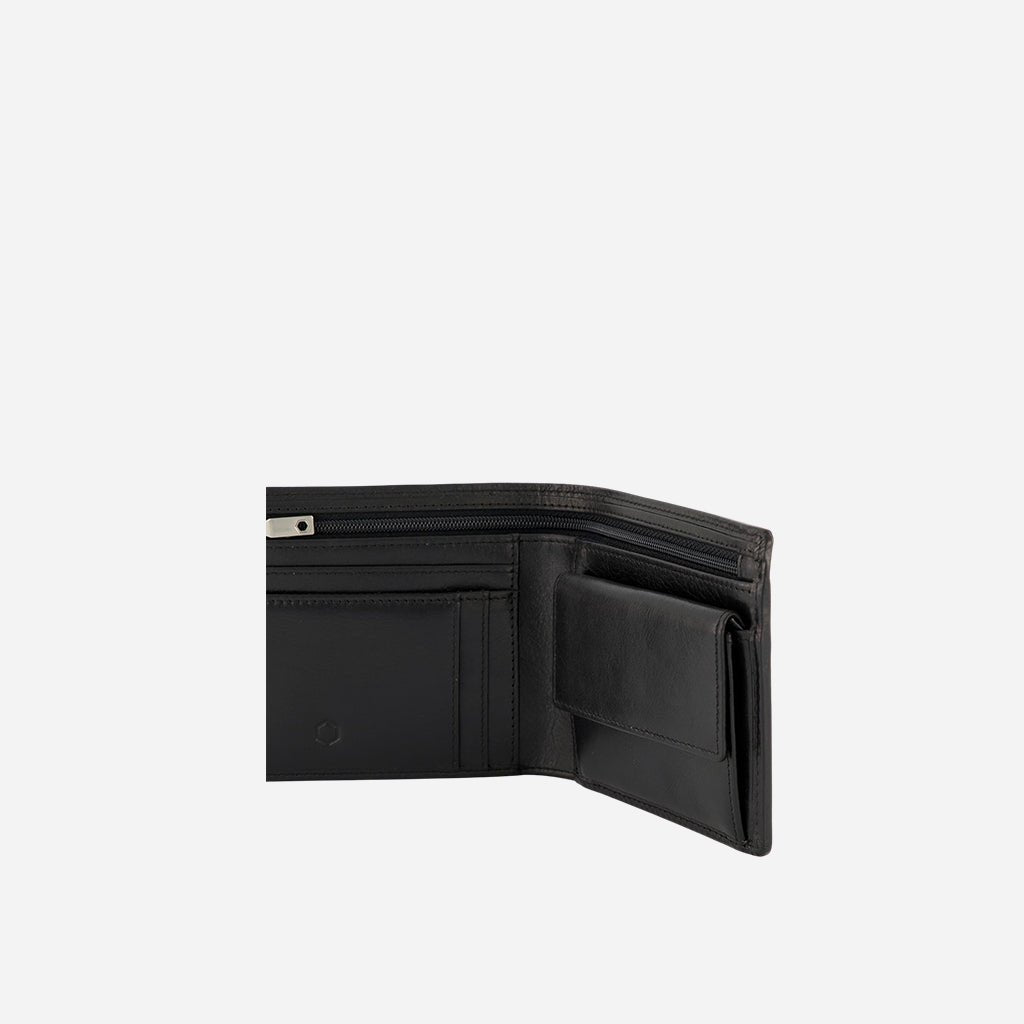 Premium Genuine Leather Oxford Medium Billfold Wallet with Coin Pocket - Slim RFID Blocking Bifold Wallet for Men - Perfect for Business, Travel & Everyday Use (Black)