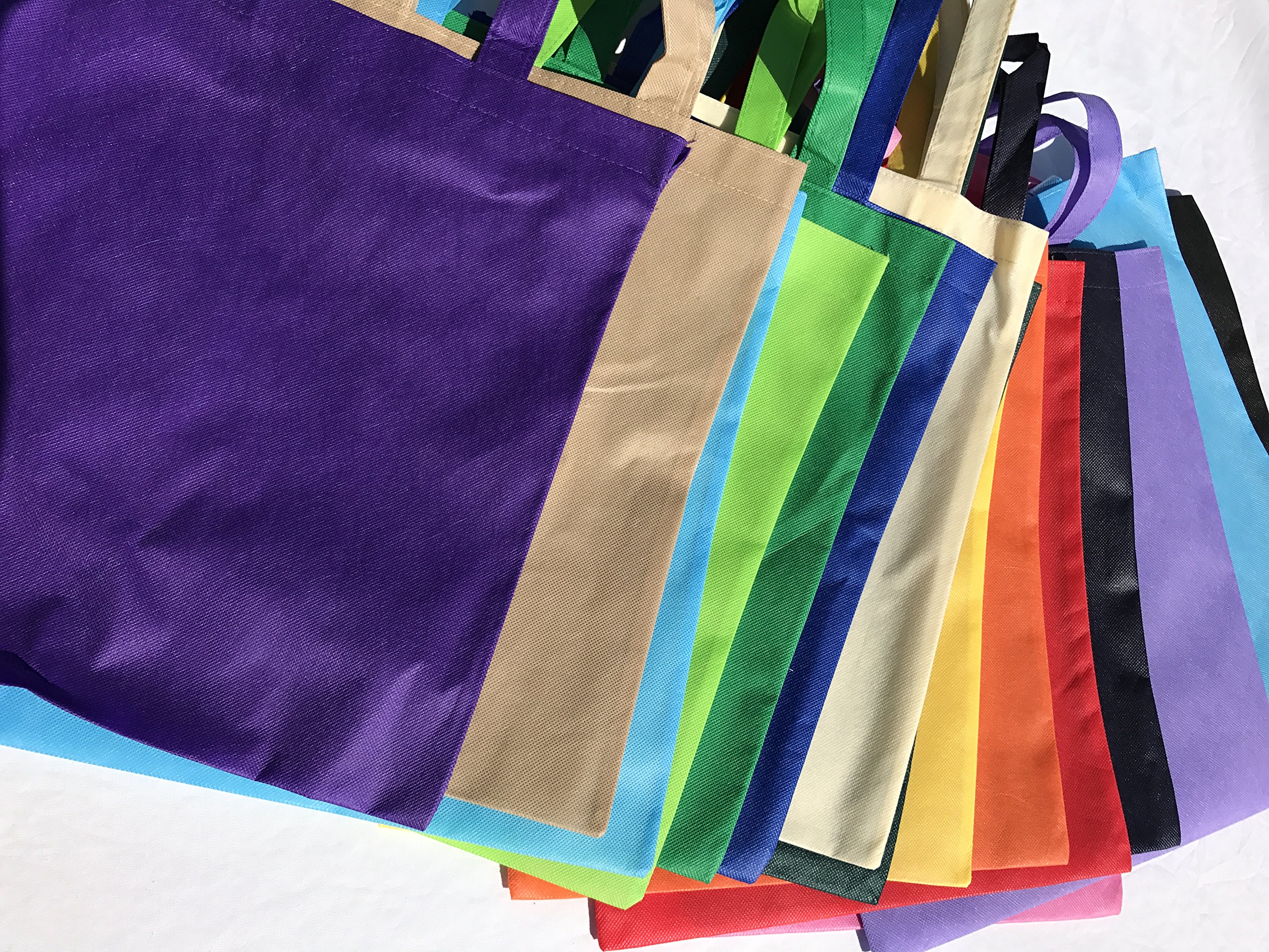 100 Pack Bulk Non-Woven Reusable Shopping Tote Bags 13x15 Inches - Wholesale Eco-Friendly Grocery Bags for Retail Promotions, Events & Farmers Market (Assorted Colors, 100 Count)