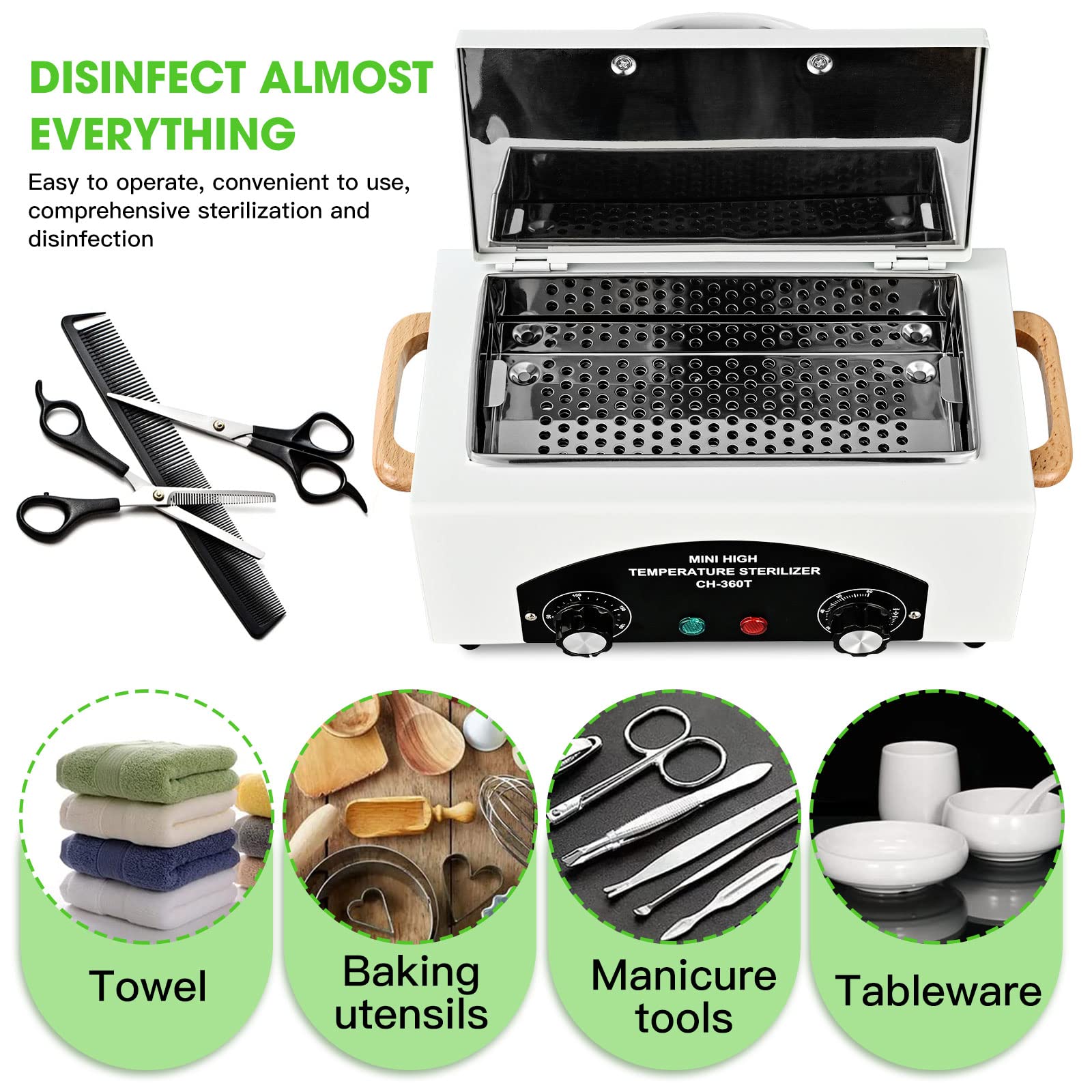 Professional 1.5L 110V 300W Nail Tool Sterilizer with Adjustable Timer & Temperature Control - High Temperature Metal Cleaning Box for Manicure, SPA Salon & Hairdressing Tools (White) | Perfect for Sanitizing Nail Clippers, Cuticle Pushers & Beauty Equipment