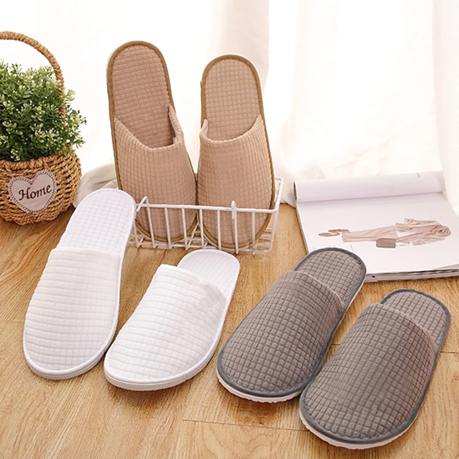 6 Pairs Disposable SPA Slippers for Hotel Guests - Soft Cushioned Non-Slip Slides for Women & Men - Washable & Reusable - Perfect for Spas, Hotels, Home Use and Travel Accessories
