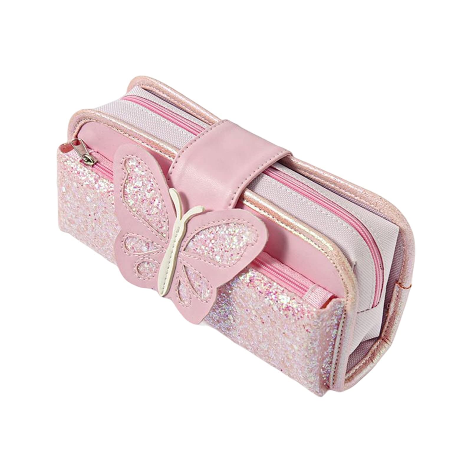 Cute Butterfly Pencil Case for School & Office - Pink Zipper Pen Bag