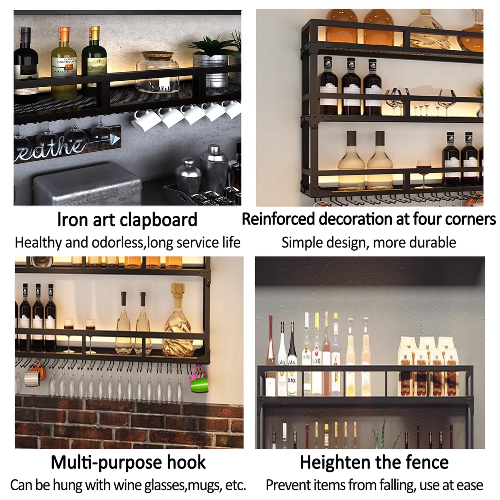Modern Black Metal Wall Mounted Wine Rack - Large Capacity Hanging Bar Shelf for Liquor Bottles Storage | Iron Floating Wine Holder for Kitchen, Dining Room & Home Decor | Perfect for Wine Enthusiasts & Entertaining Guests