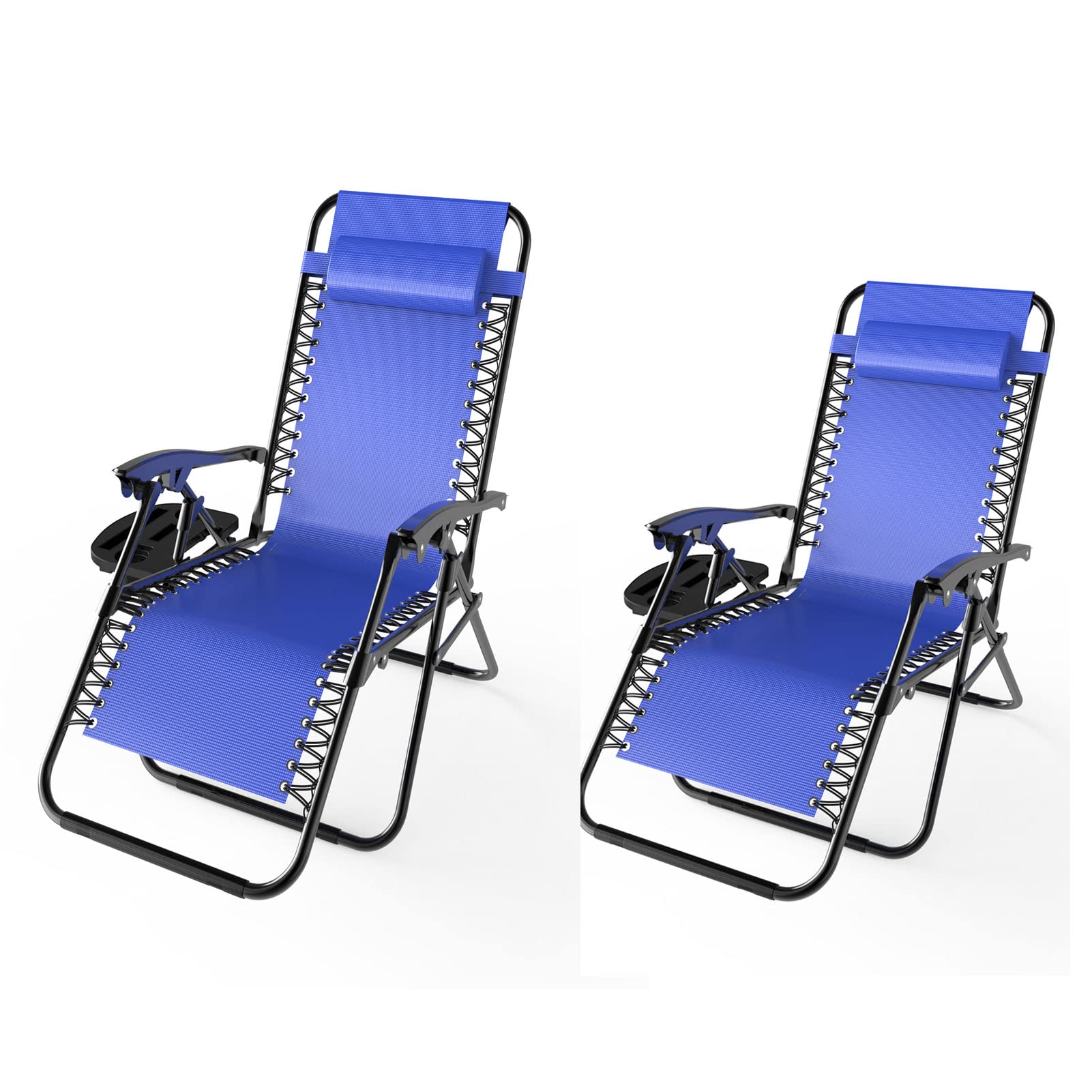 2 Pack Zero Gravity Lounge Chairs - Adjustable Reclining Patio Chairs with Pillow & Cup Holder, Foldable Outdoor Camping Chairs for Backyard, Porch, Beach (Navy Blue) | Perfect for Relaxing, Sunbathing & Outdoor Lounging