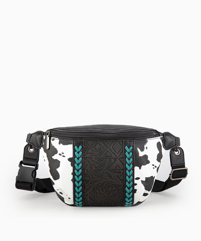 Montana West Floral Tooled Leather Fanny Pack for Women - Stylish Waist Bag with Adjustable Belt for Hiking, Travel & Outdoor Activities