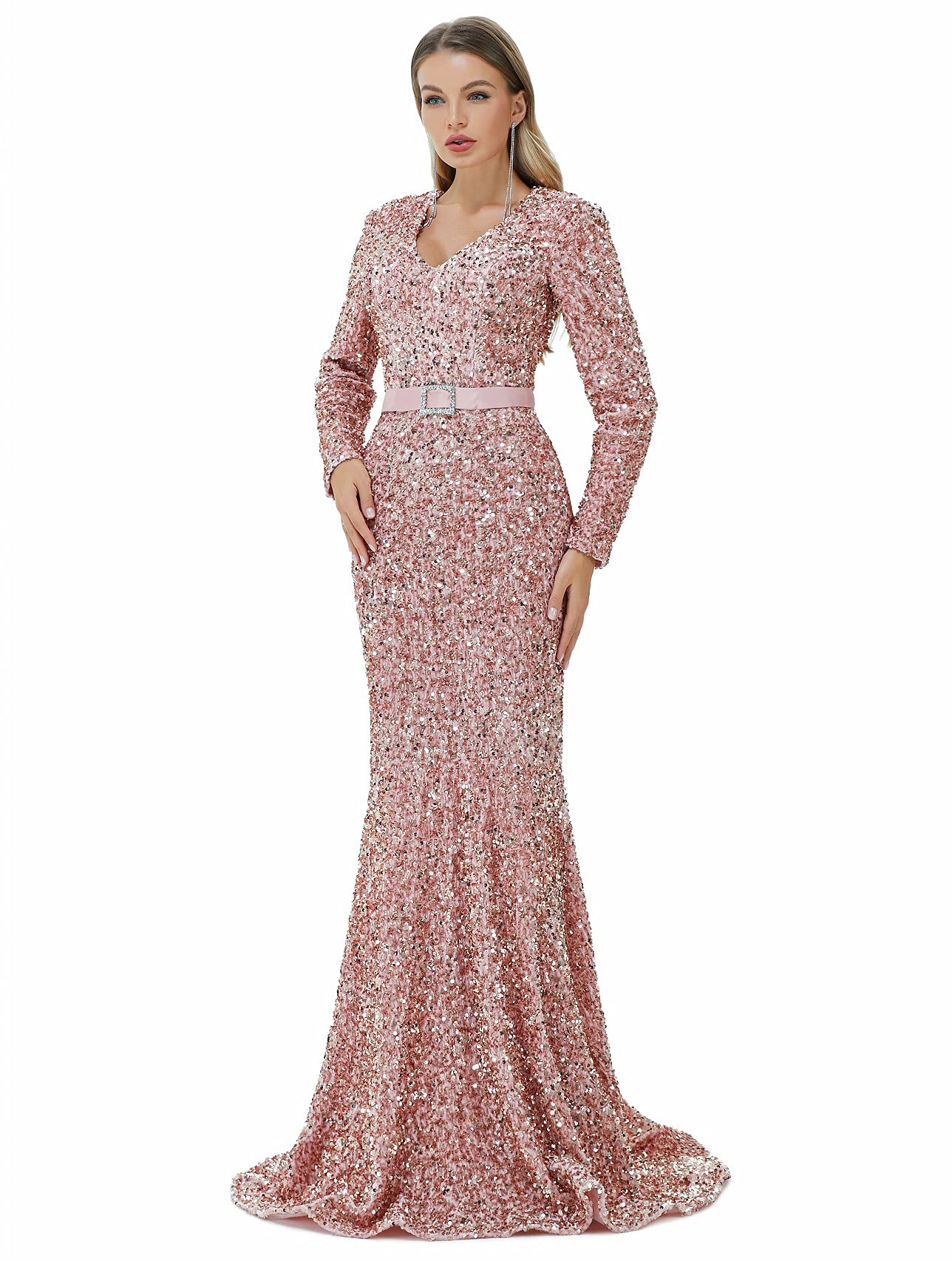 Sparkly Datangep Women's Sequin Mermaid Evening Dress Long Sleeve Formal Gown for Prom, Party, Bridesmaid & Special Occasions - Elegant Night Out & Wedding Guest Attire