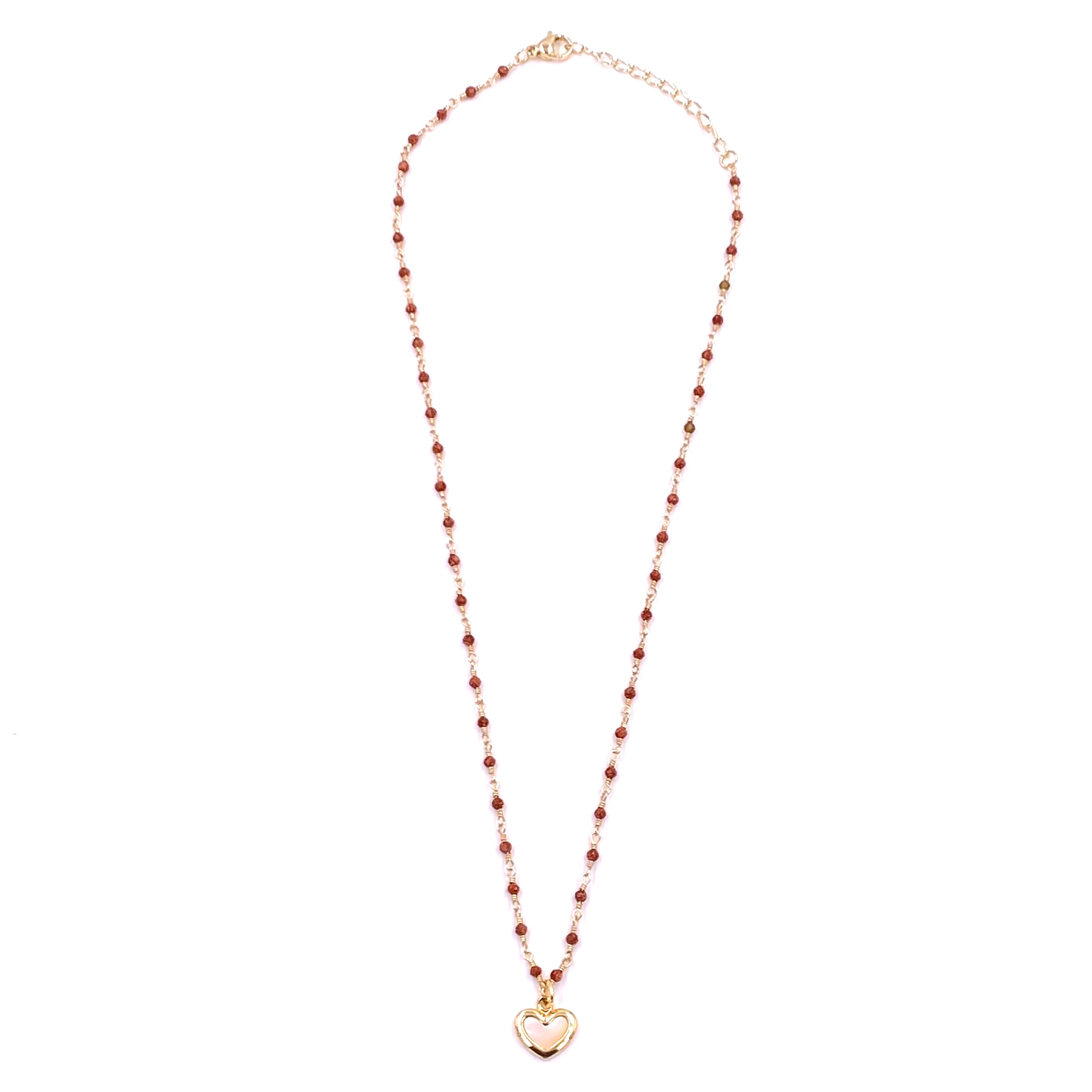 Ashley Gold Stainless Steel Necklace with Gold Plated Semi-Precious Red Beads & White Enamel Heart Pendant - Elegant Jewelry for Women, Perfect for Valentine's Day Gifts, Anniversaries and Date Nights