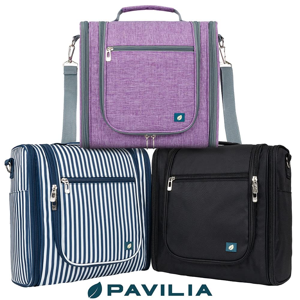 PAVILIA Extra Large Hanging Toiletry Bag for Women & Men - Waterproof Travel Cosmetic Organizer with Multiple Pockets - Perfect for Makeup, Toiletries & Travel Essentials (Black) - Ideal for Airplane, Gym, Camping & Vacation Trips