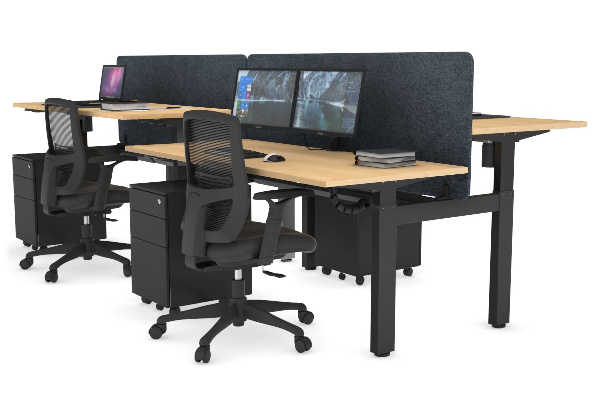 Adjustable 4-Person H Bench Workstation with Black Frame - 1600L x 700W - Perfect for Office, Workshop, or Collaborative Workspaces