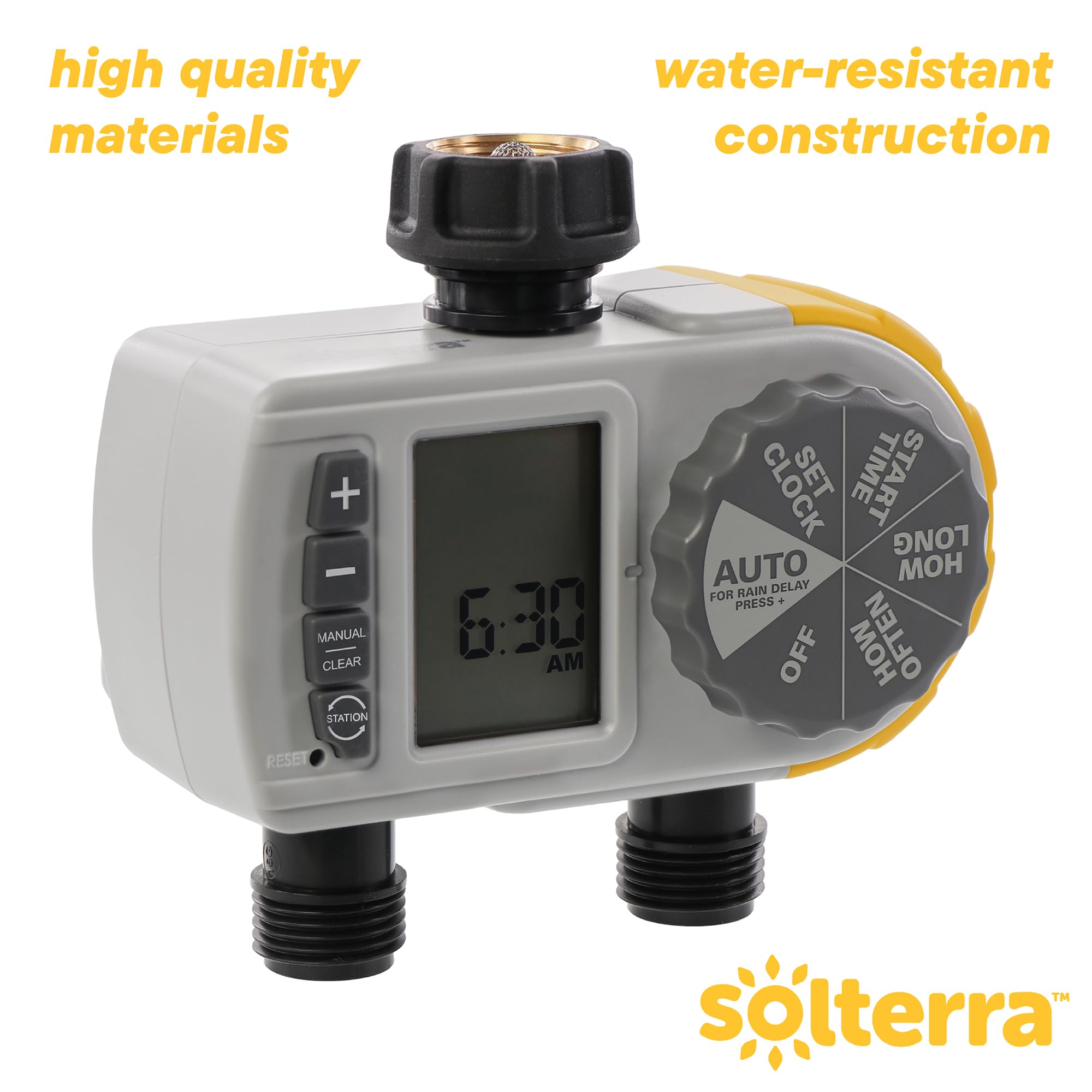 28153 Single-Dial Two-Outlet Hose Timer, Gray - Automatic Watering System for Garden, Lawn & Outdoor Plants