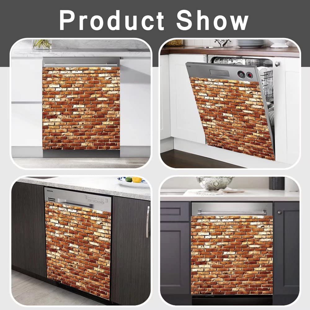 Brick Wall Dishwasher Magnet Cover - Reusable Vinyl Decal for Appliances - Home Kitchen Decor