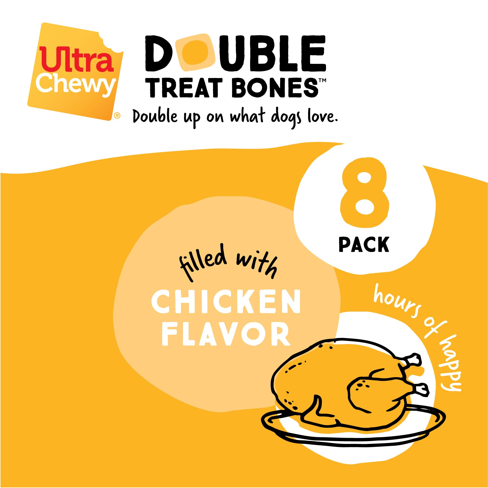 Premium Long-Lasting Chewy Chicken Double Treat Bones for Dogs - Made in USA, Highly Digestible Natural Dog Treats for Small & Large Breeds, Aggressive Chewers - Perfect for Training Rewards & Dental Health (12 Count)