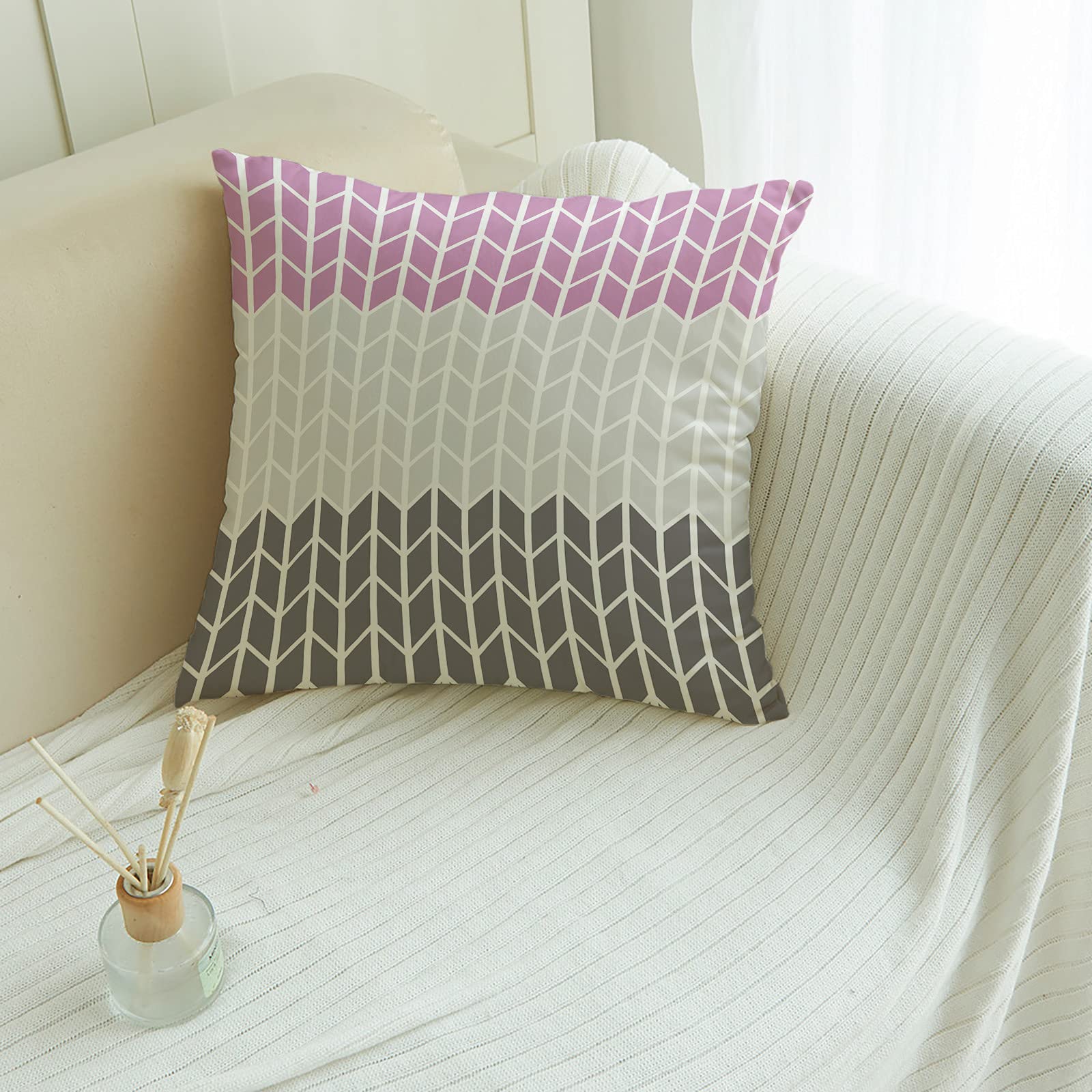 ArneCase Canvas Pillow Covers - Soft & Comfortable 18x18 Inch Square Throw Pillow Cases in Pink & Gray Geometric Chevron Pattern for Bedroom, Living Room Decor | Perfect for Sofa, Couch & Home Styling