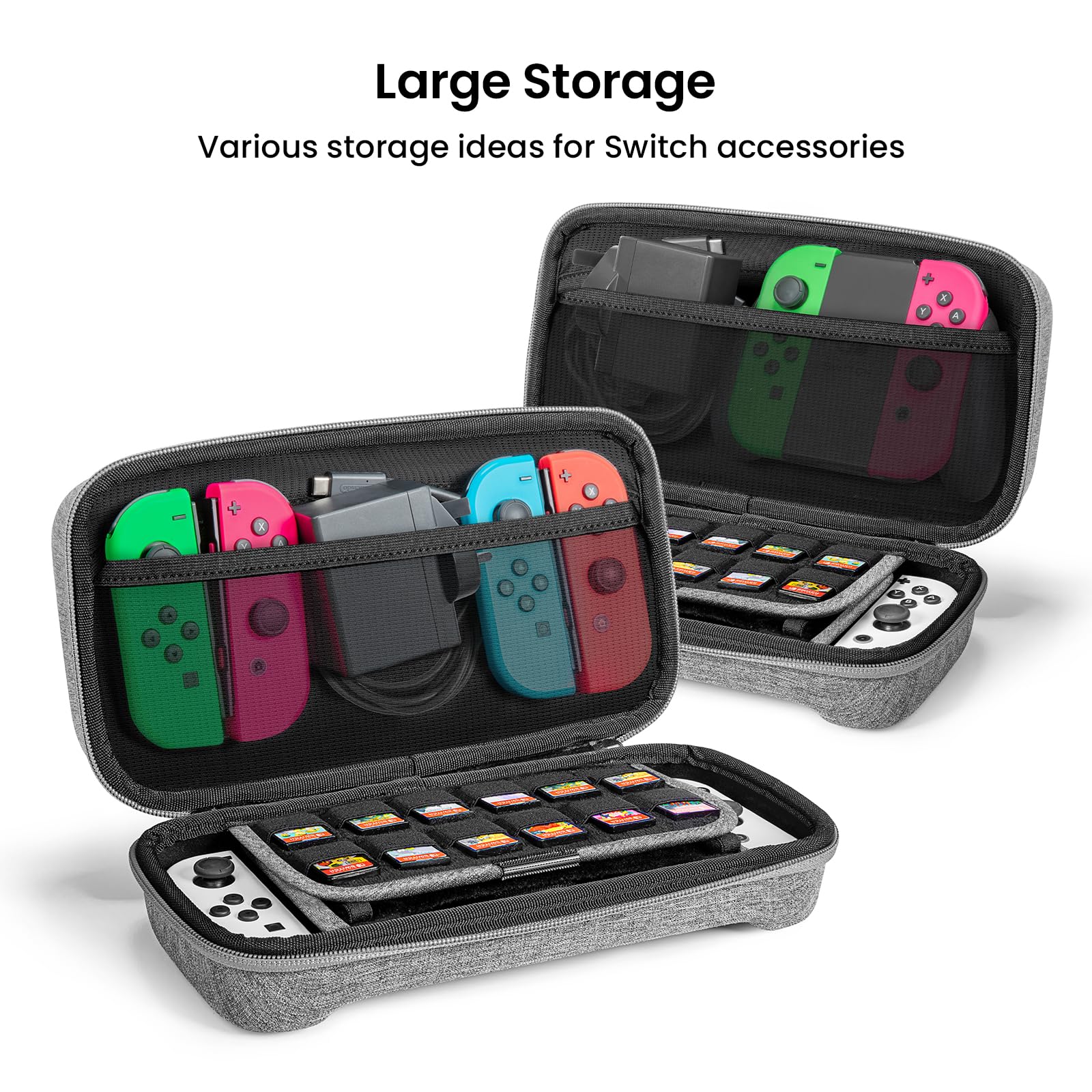 Tomtoc Protective Carrying Case for Nintendo Switch & OLED Model - Large Travel Bag with Pockets for Pro Controller, Joy-Con Grip & AC Adapter - Holds 24 Game Cartridges - Perfect for Gaming on the Go, Travel & Storage
