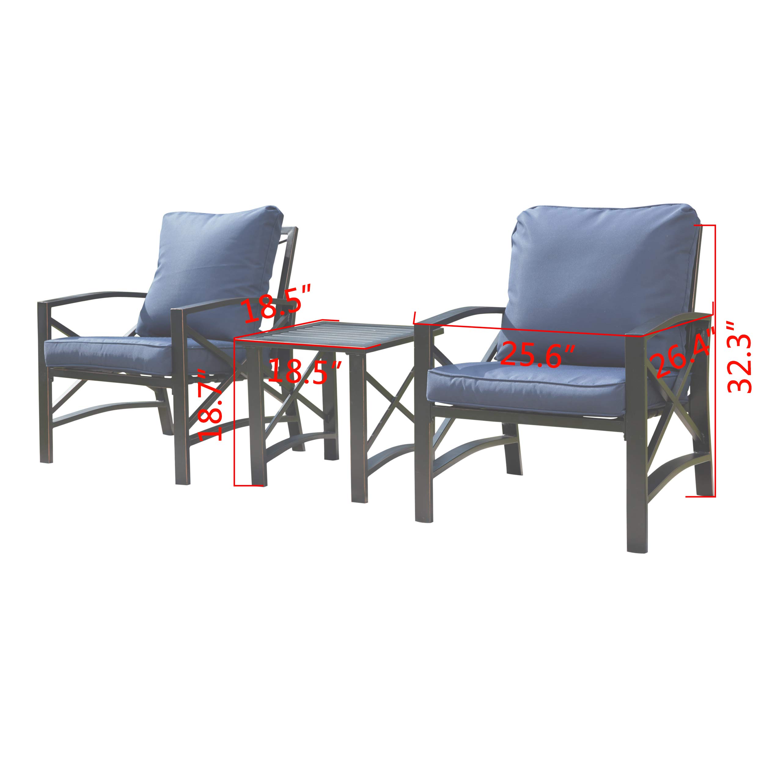 Modern Outdoor Patio Furniture Set - 3-Piece Metal Bistro Set with Coffee Table for Porch, Garden, Balcony or Indoor Use (Khaki) | Perfect for Relaxing, Entertaining & Outdoor Dining