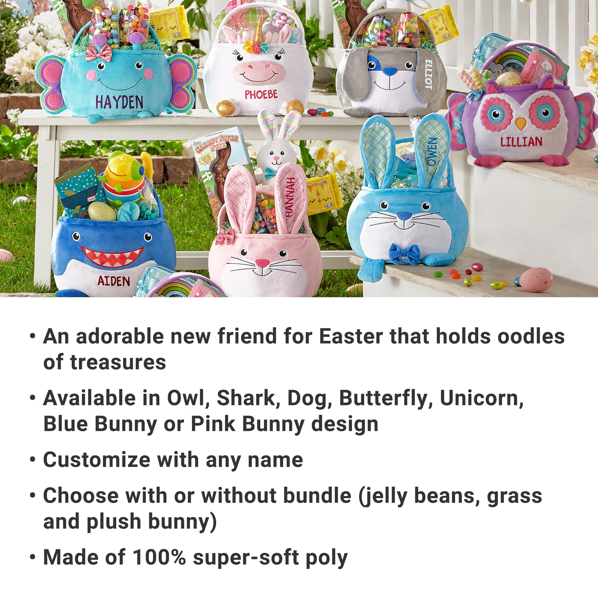 Personalized Easter Basket for Kids - Custom Name Plush Bunny with Fillable Design - Easter Gift for Boys & Girls - Blue Furry Critter Basket with Optional Stuffers - Perfect for Easter Celebrations, Egg Hunts & Holiday Gifting