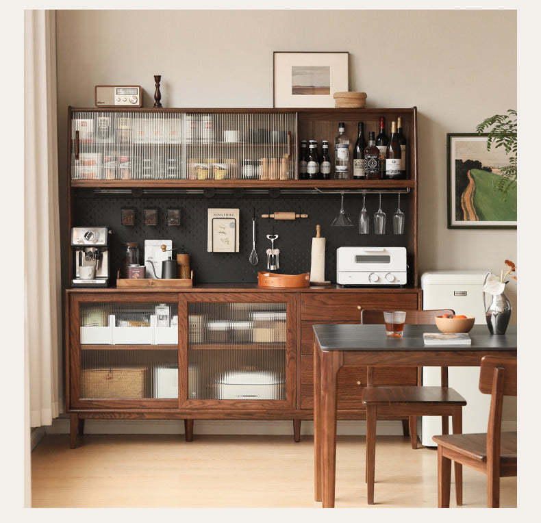 Solid Oak Wood Sideboard Buffet Cabinet - Rustic Farmhouse Dining Room Storage for Dishes, Linens & Entertaining Essentials