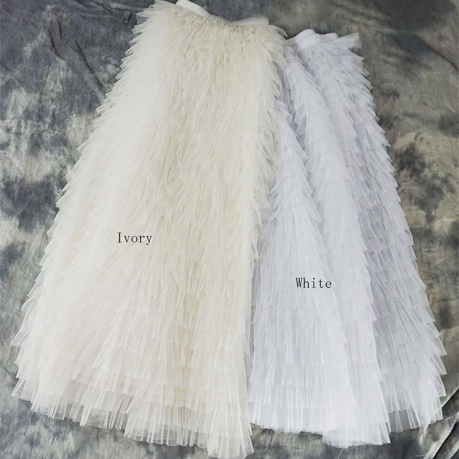WDPL Women's Elegant Maxi Floor Length Tulle Wedding Skirt with Pleated Ruffles - Perfect for Bridal Gowns, Prom Dresses & Formal Occasions